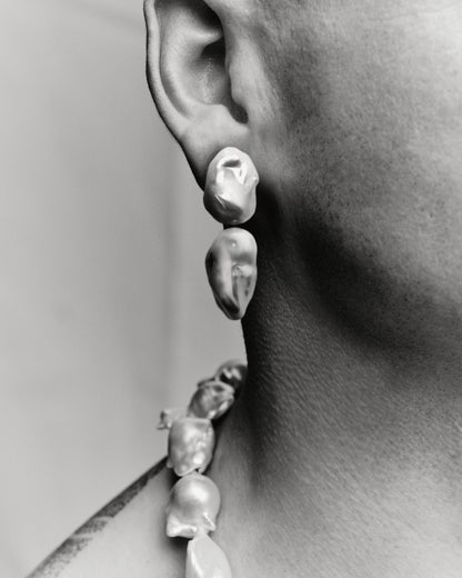 Mint earclips: double baroque pearls
