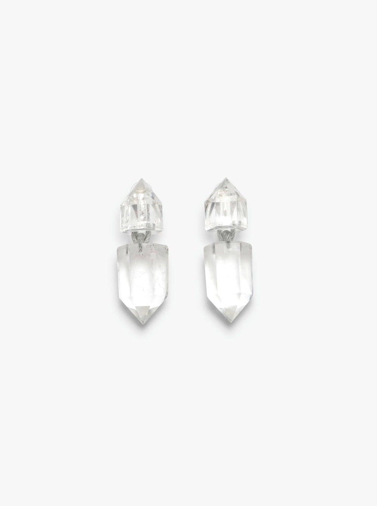 Mint earclips: mountain crystal, wire