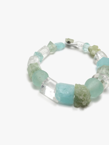 Necklace: aquamarine, glass, prehnite, crystal