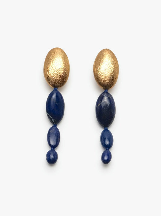 Earclips: lapis lazuli, acacia, goldfoil