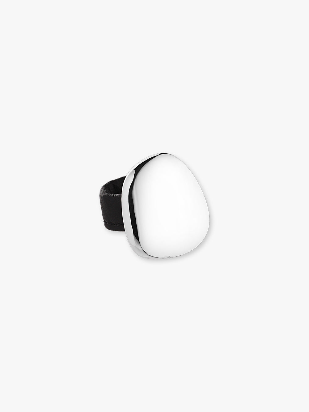 Anniversary ring: sterling silver, black leather