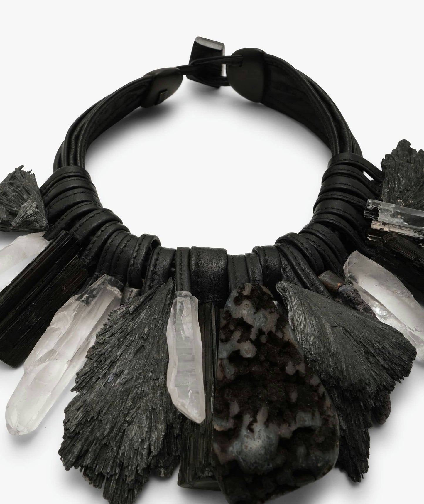 Necklace: kyanite, lava stone, crystal