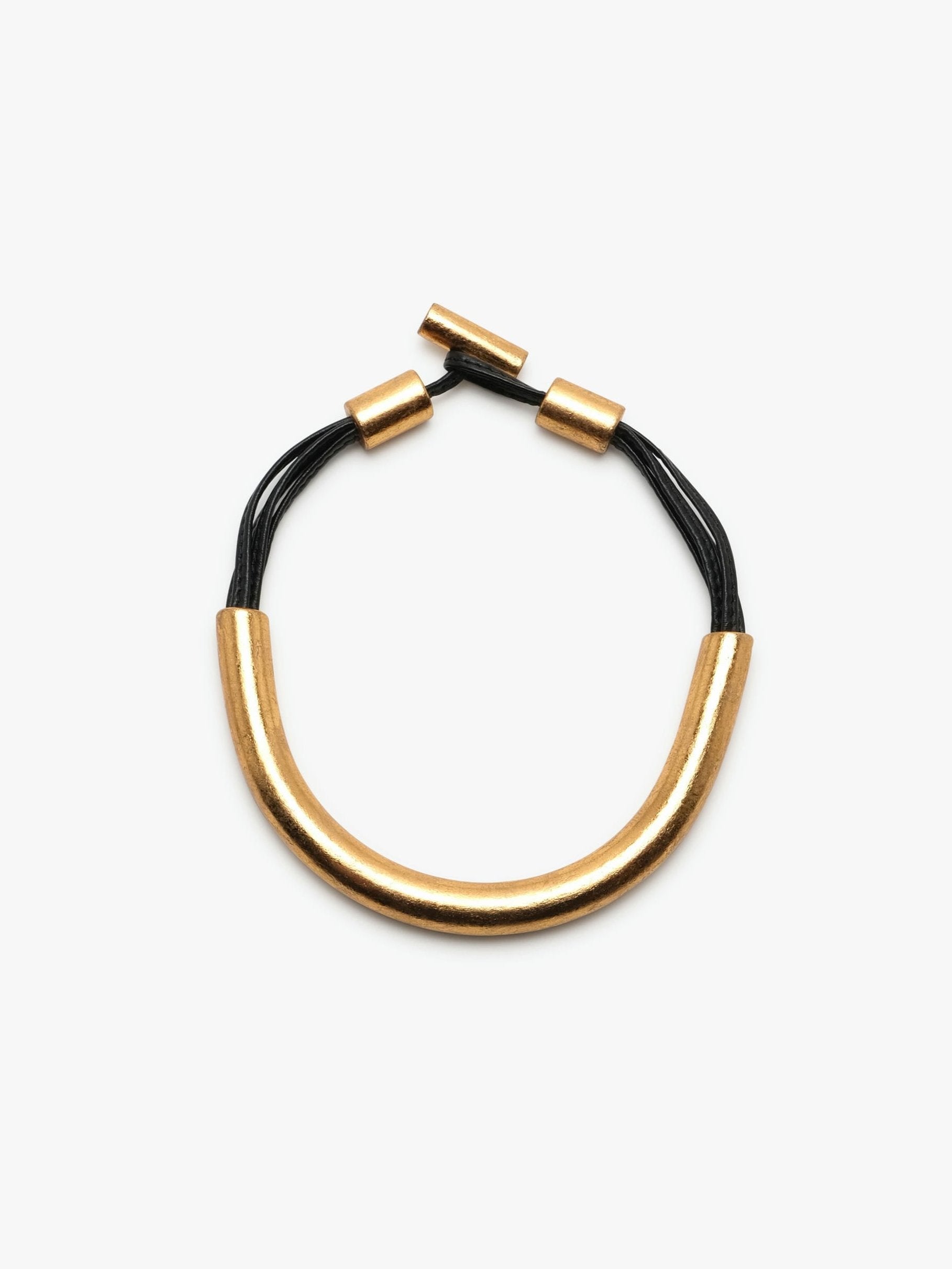 Canberry necklace: acrylic, goldfoil, leather