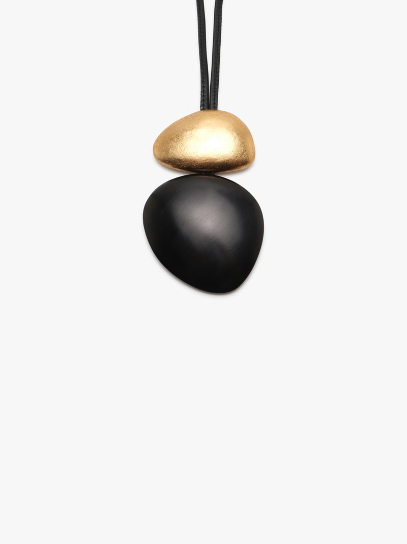 Akita pendant: acacia, goldfoil, leather