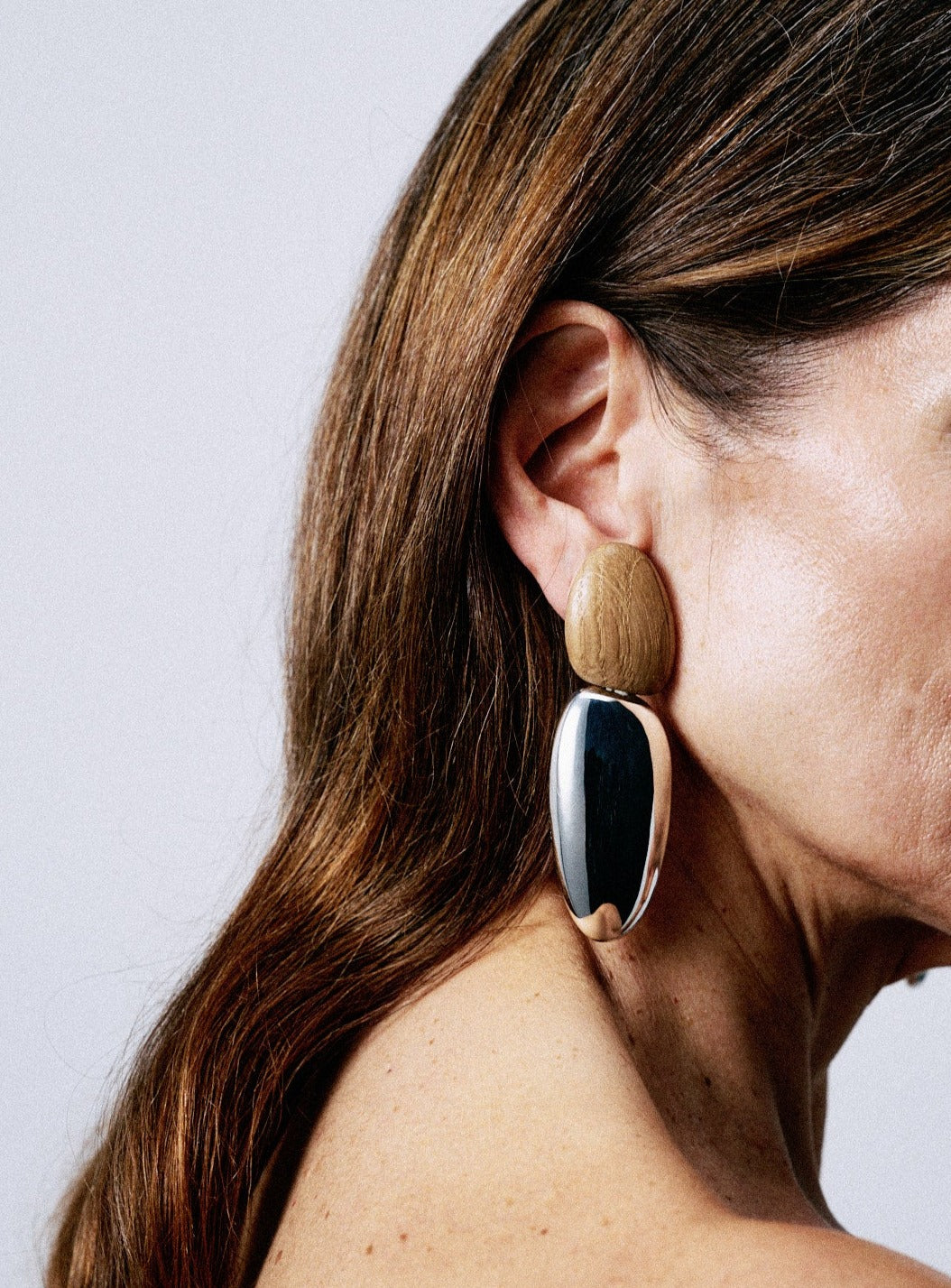 Anniversary earrings: oak, sterling silver