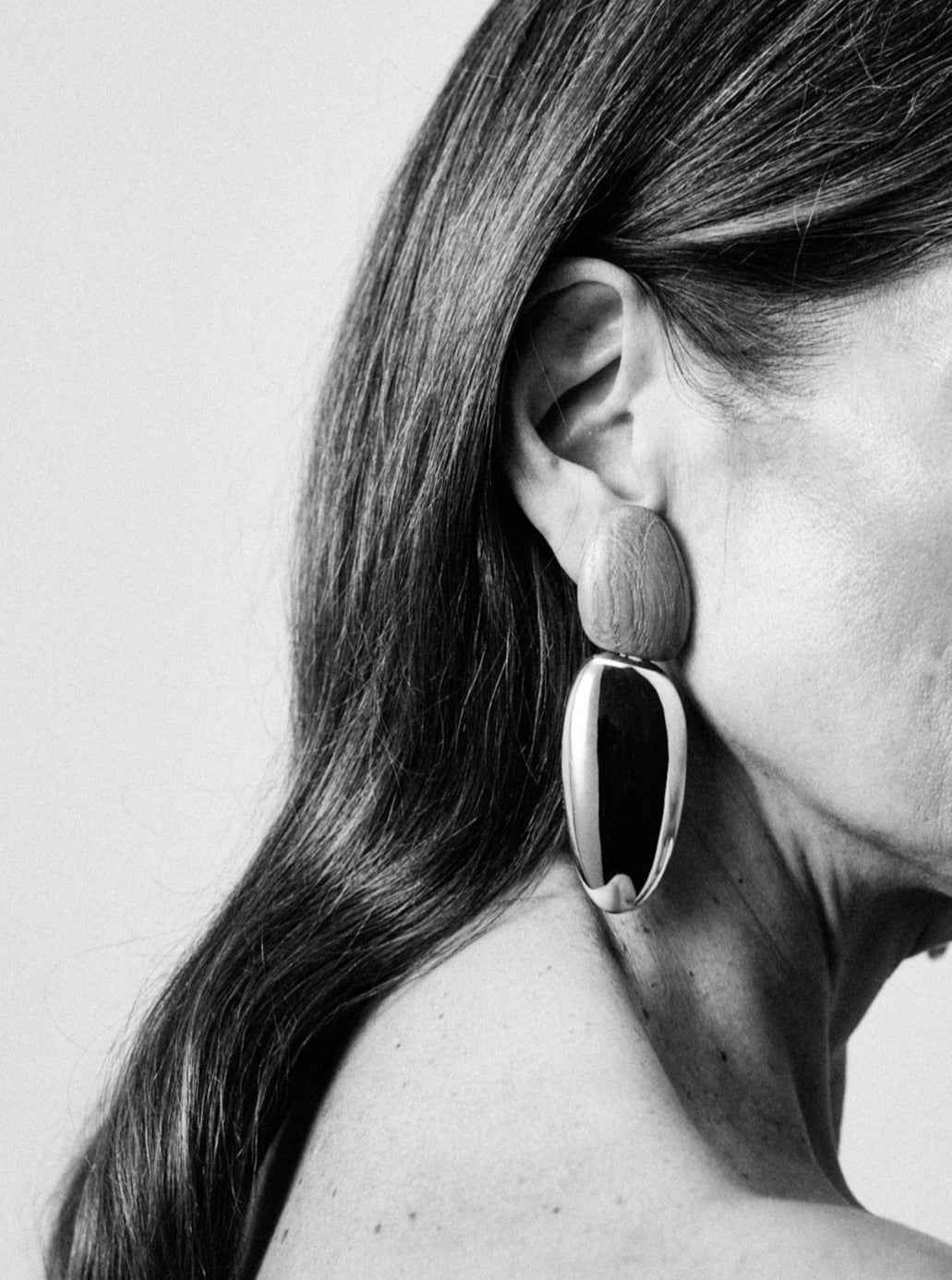 Anniversary earrings: oak, sterling silver