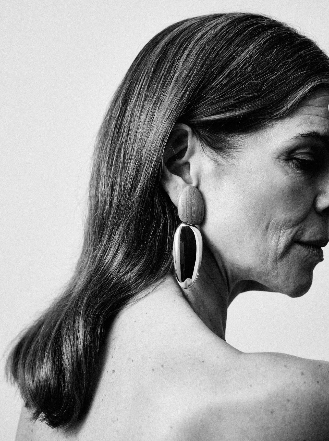 Anniversary earrings: oak, sterling silver