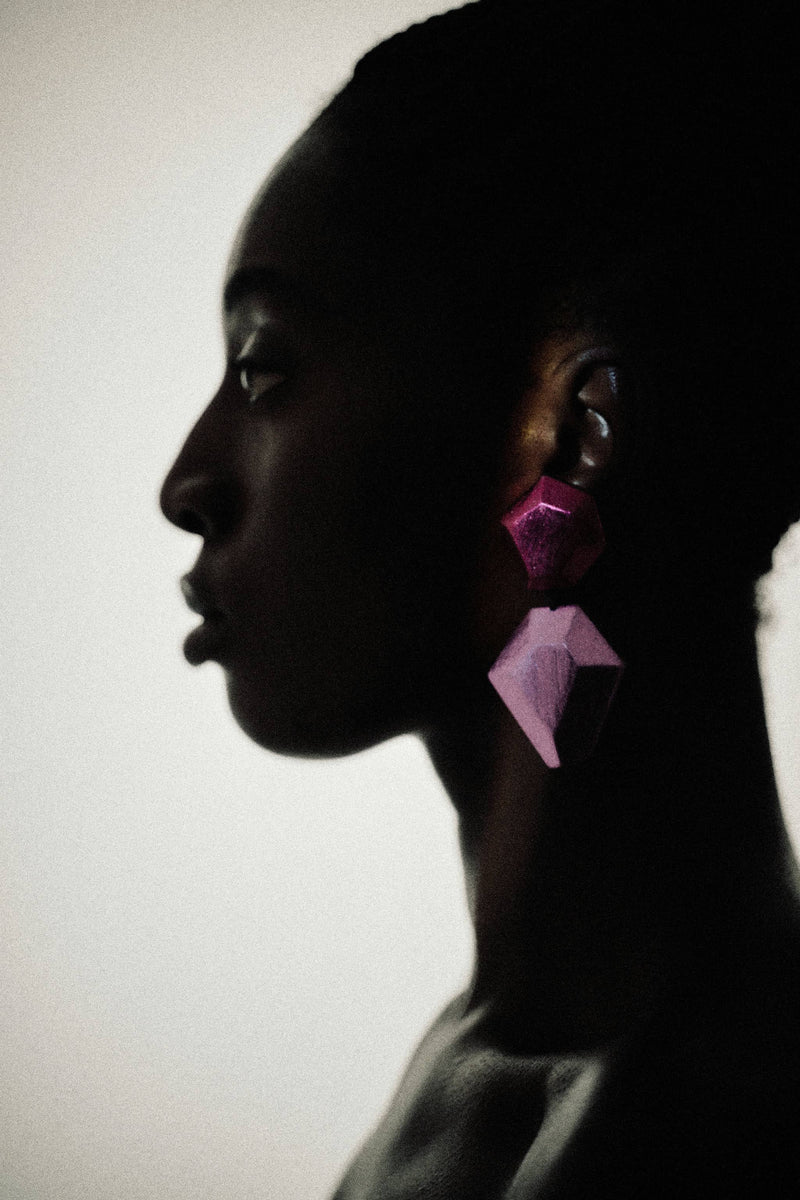 Nebu earrrings: pinkfoil, acacia