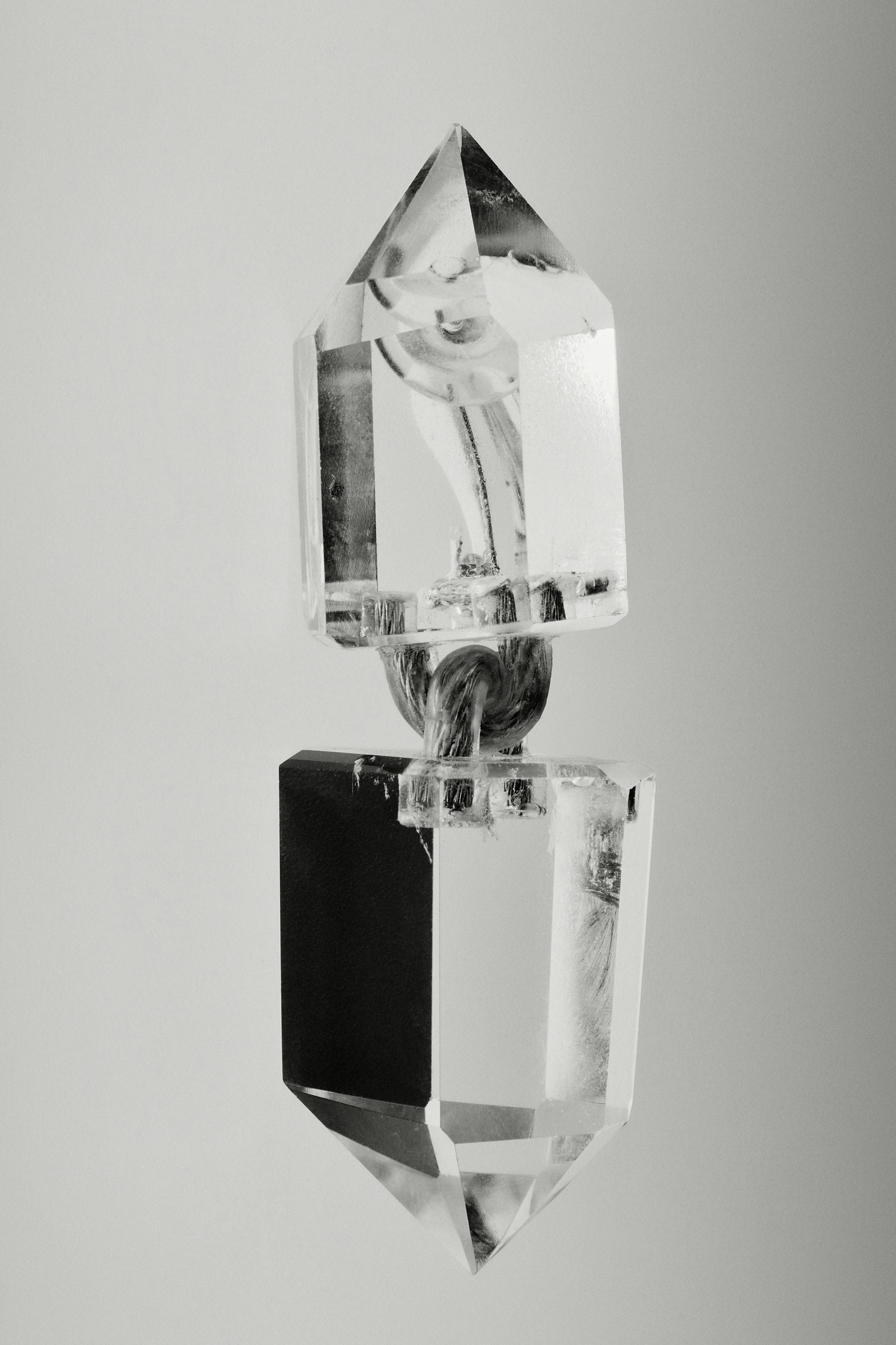 Mint earclips: mountain crystal, wire