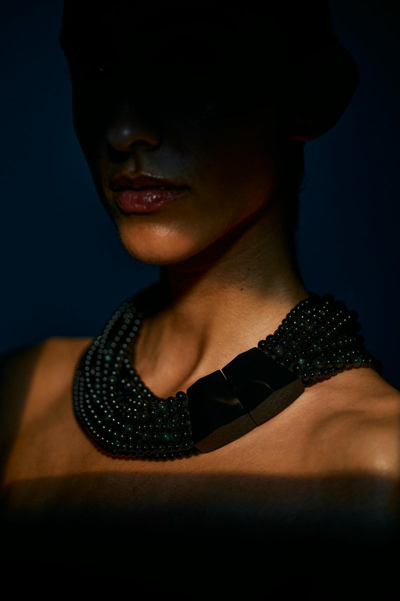Kaia necklace: obsidian stone, acrylic