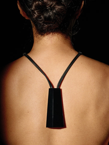 Selva pendant: black greencast, leather