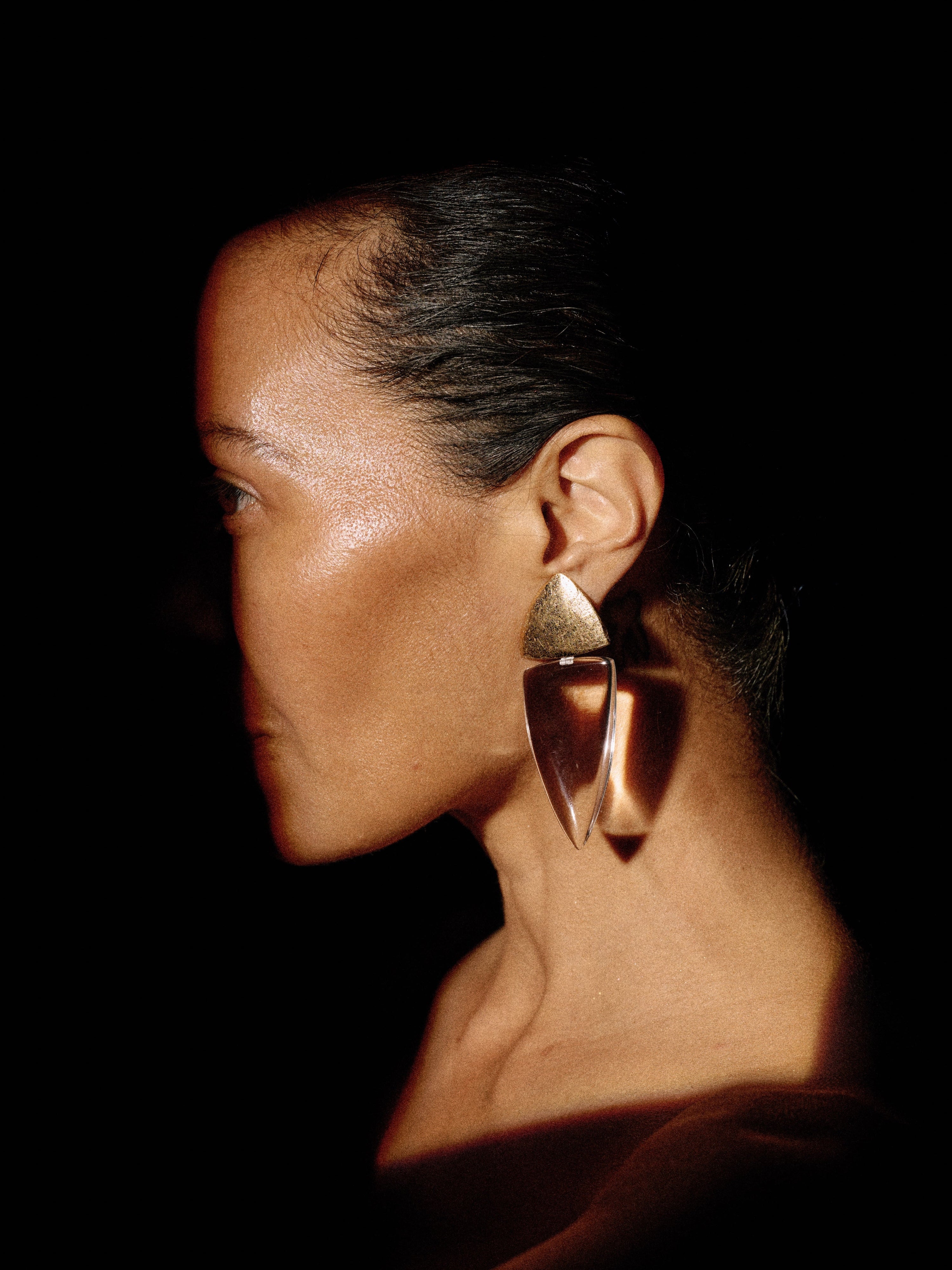 Fira earrings: goldfoil, acacia, greencast