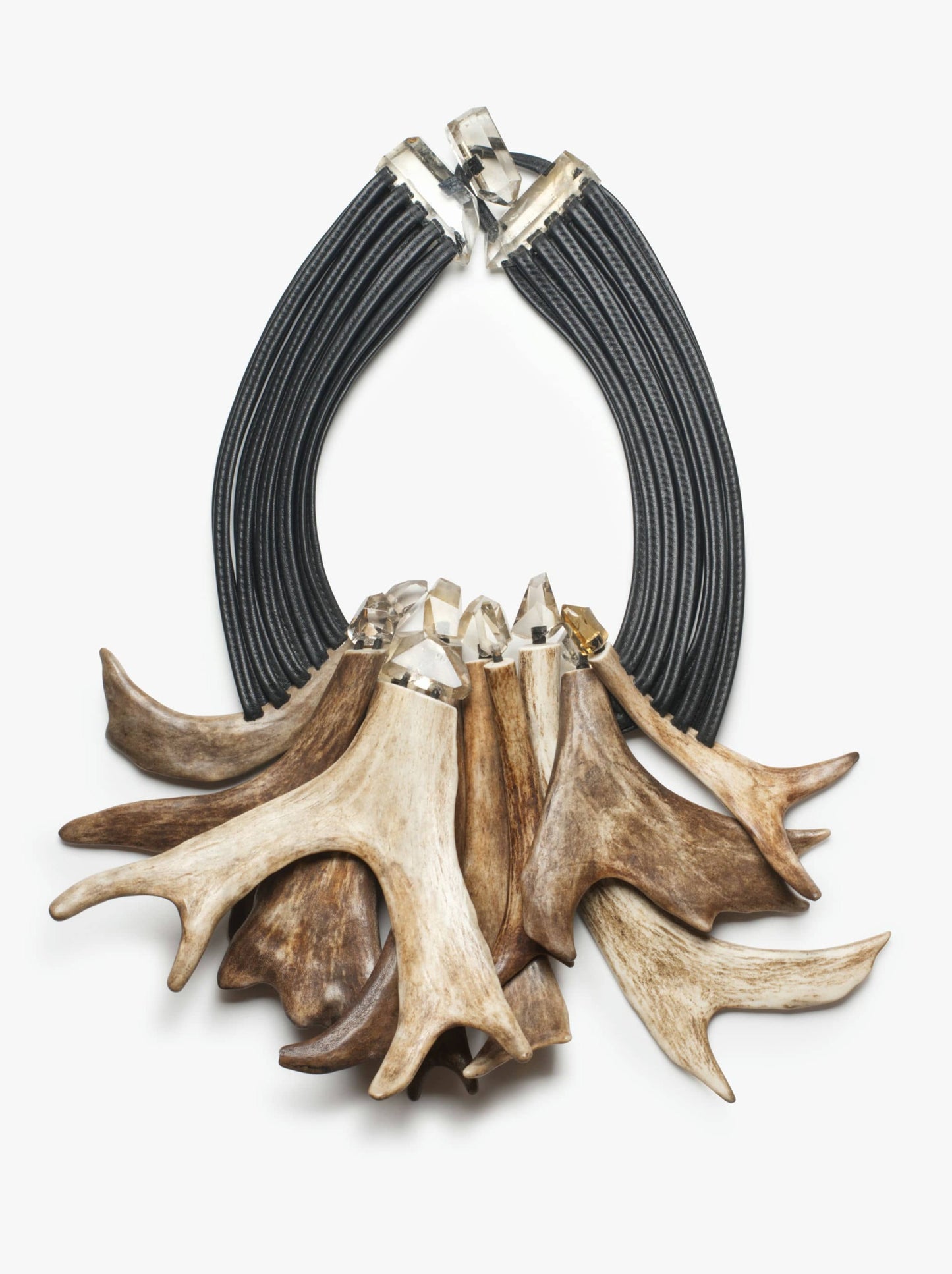 Necklace: antler and leather showpiece