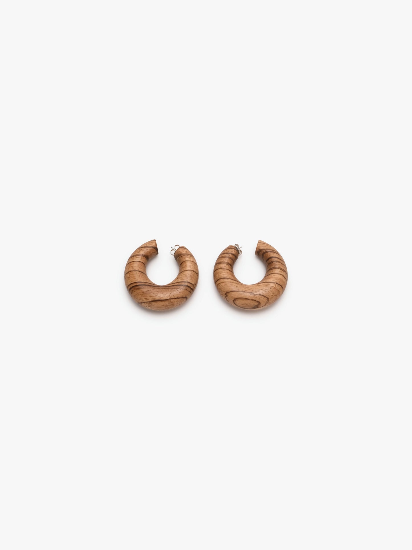 Orbis pin earrings: zebrano wood