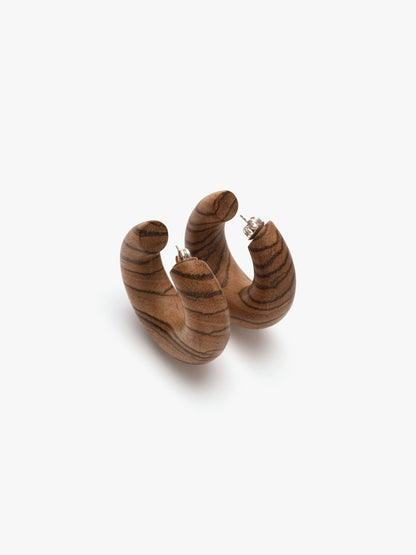 Orbis pin earrings: zebrano wood