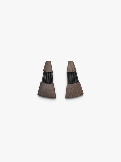 Bolira earrings:  bog oak, leather