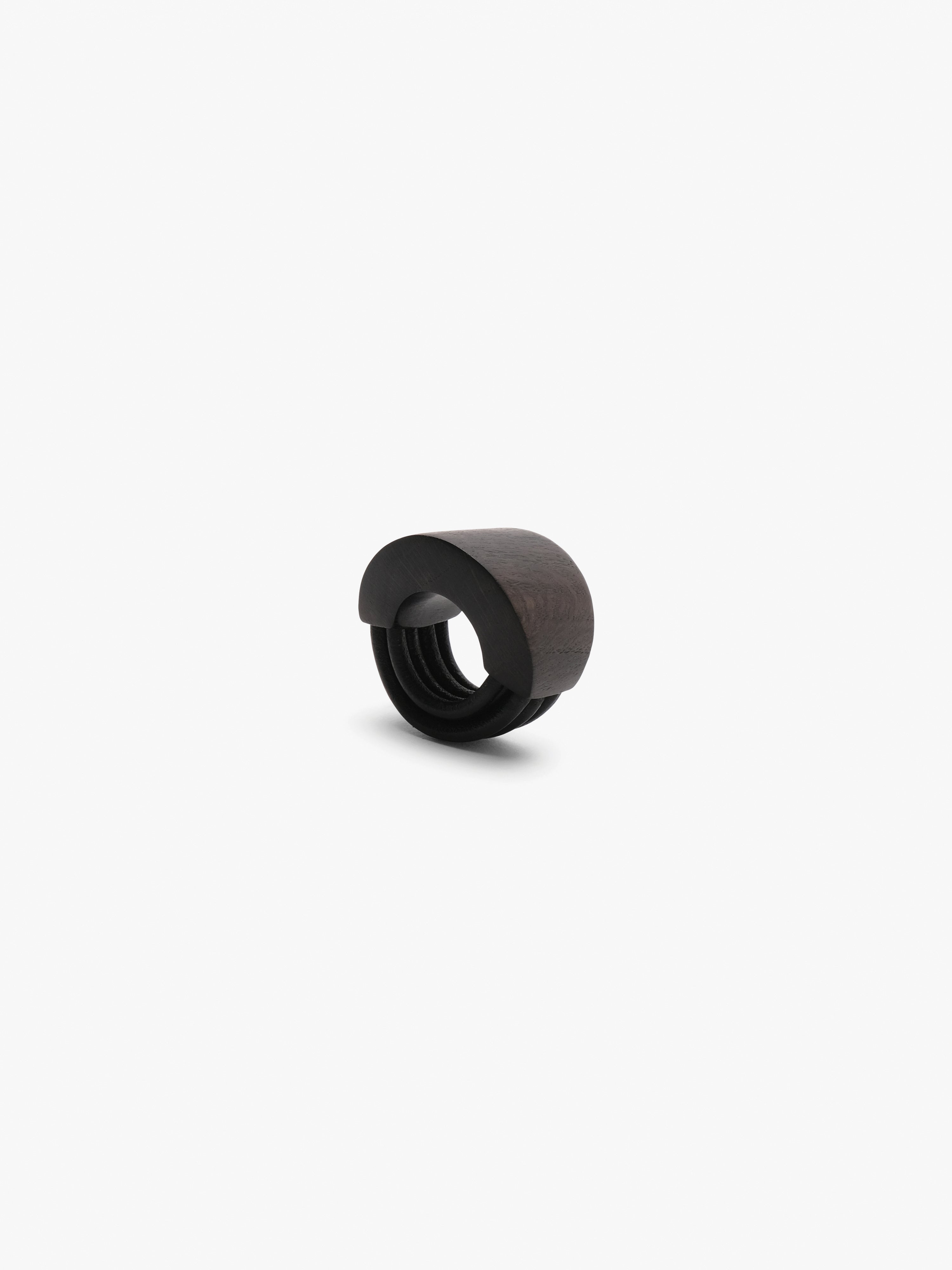 Bayla ring: bog oak, leather