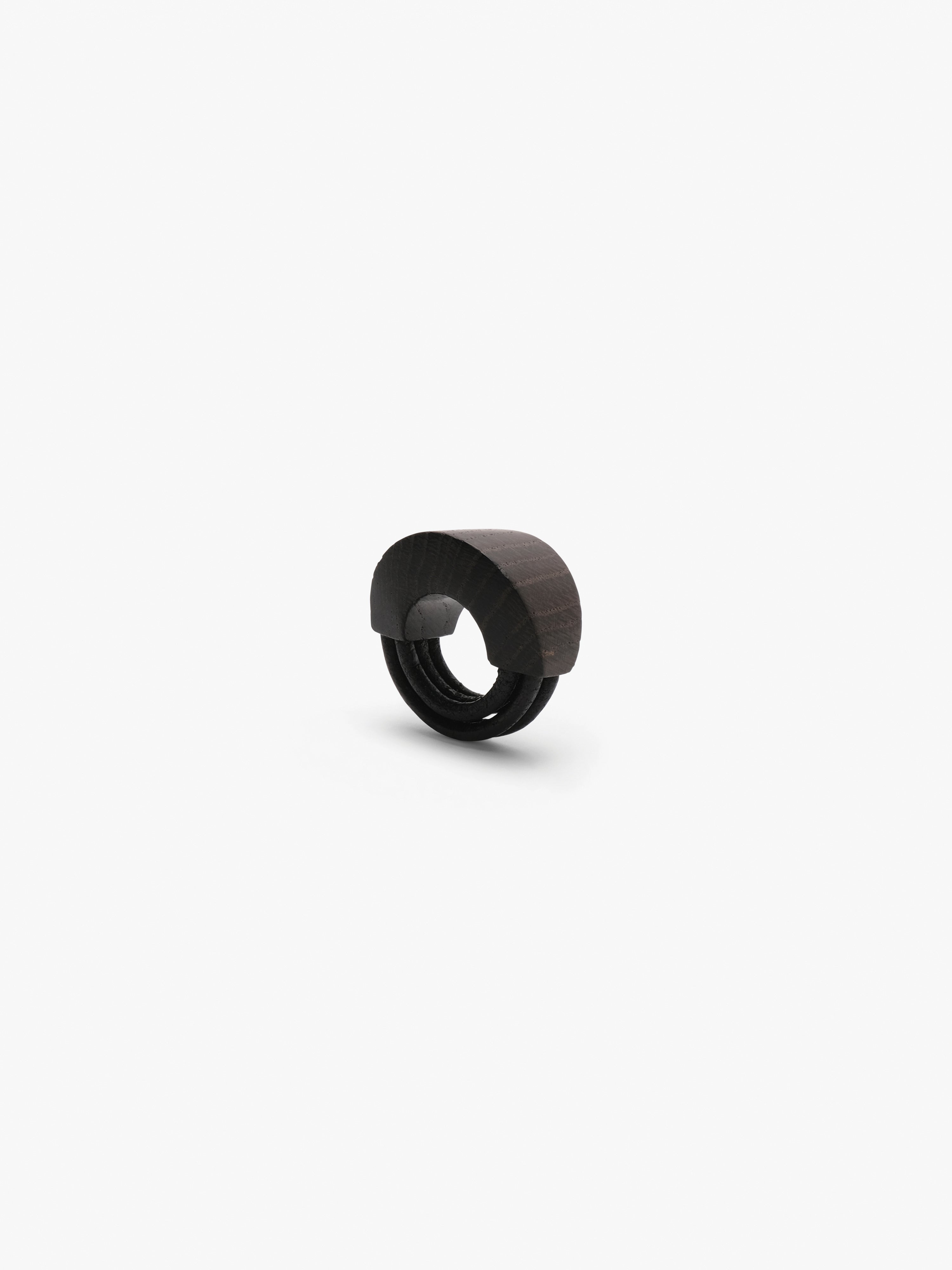 Brontea ring: bog oak, leather