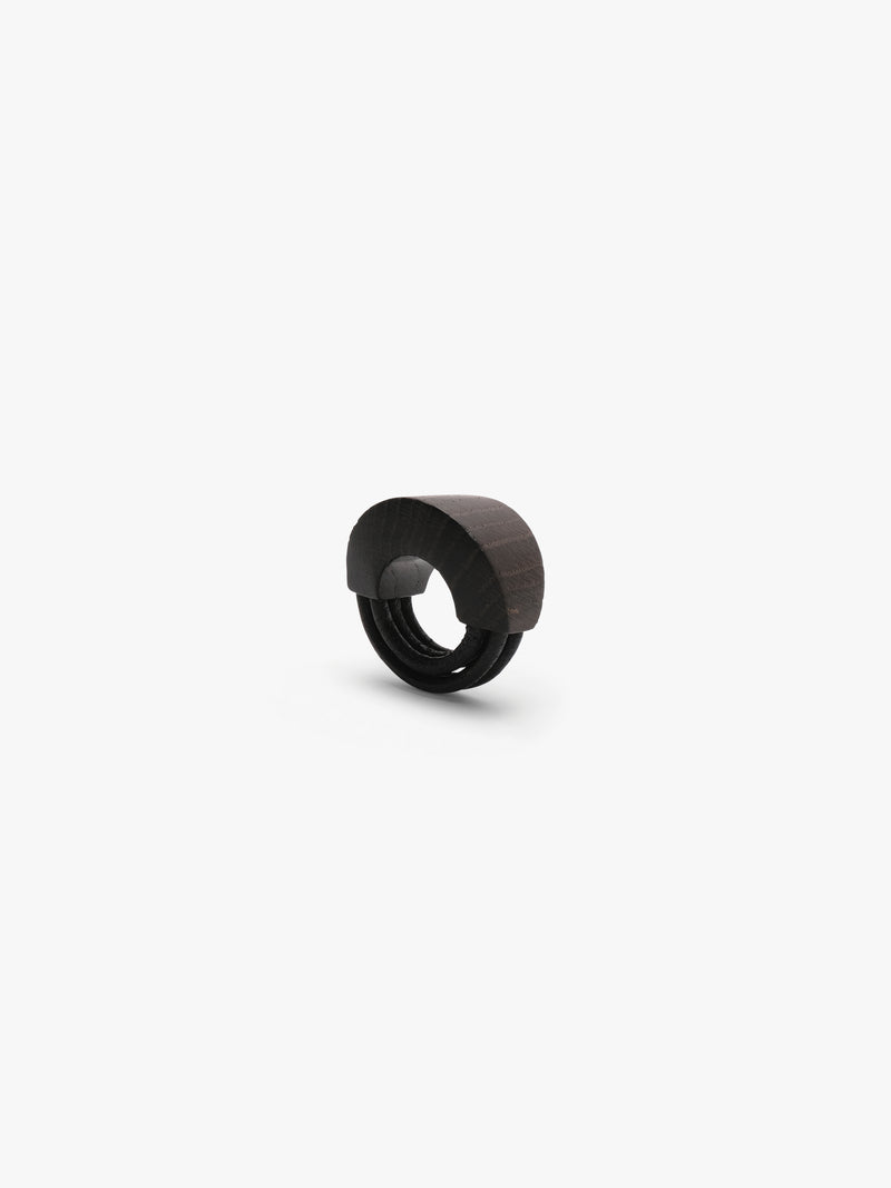 Brontea ring: bog oak, leather