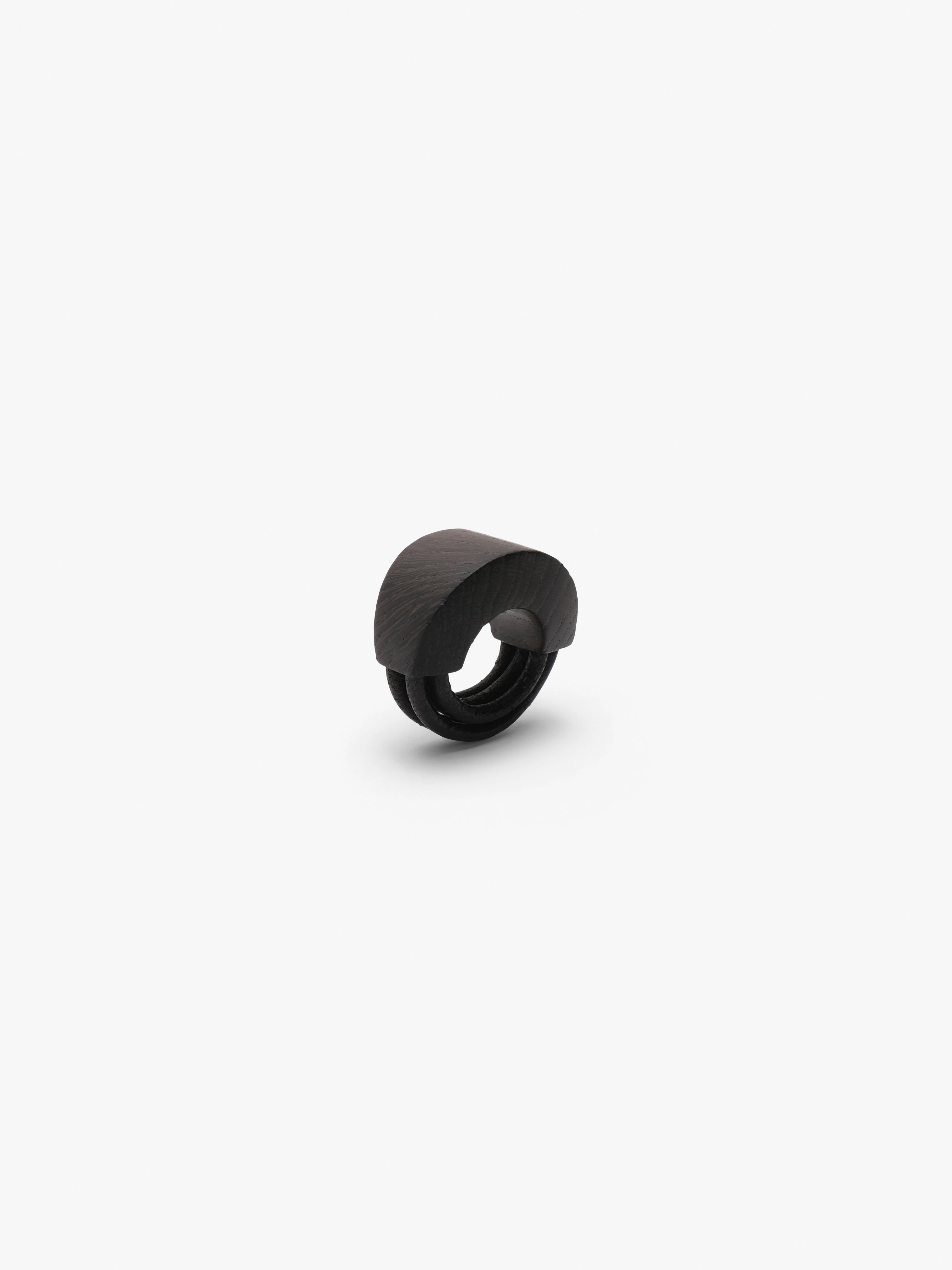 Brontea ring: bog oak, leather