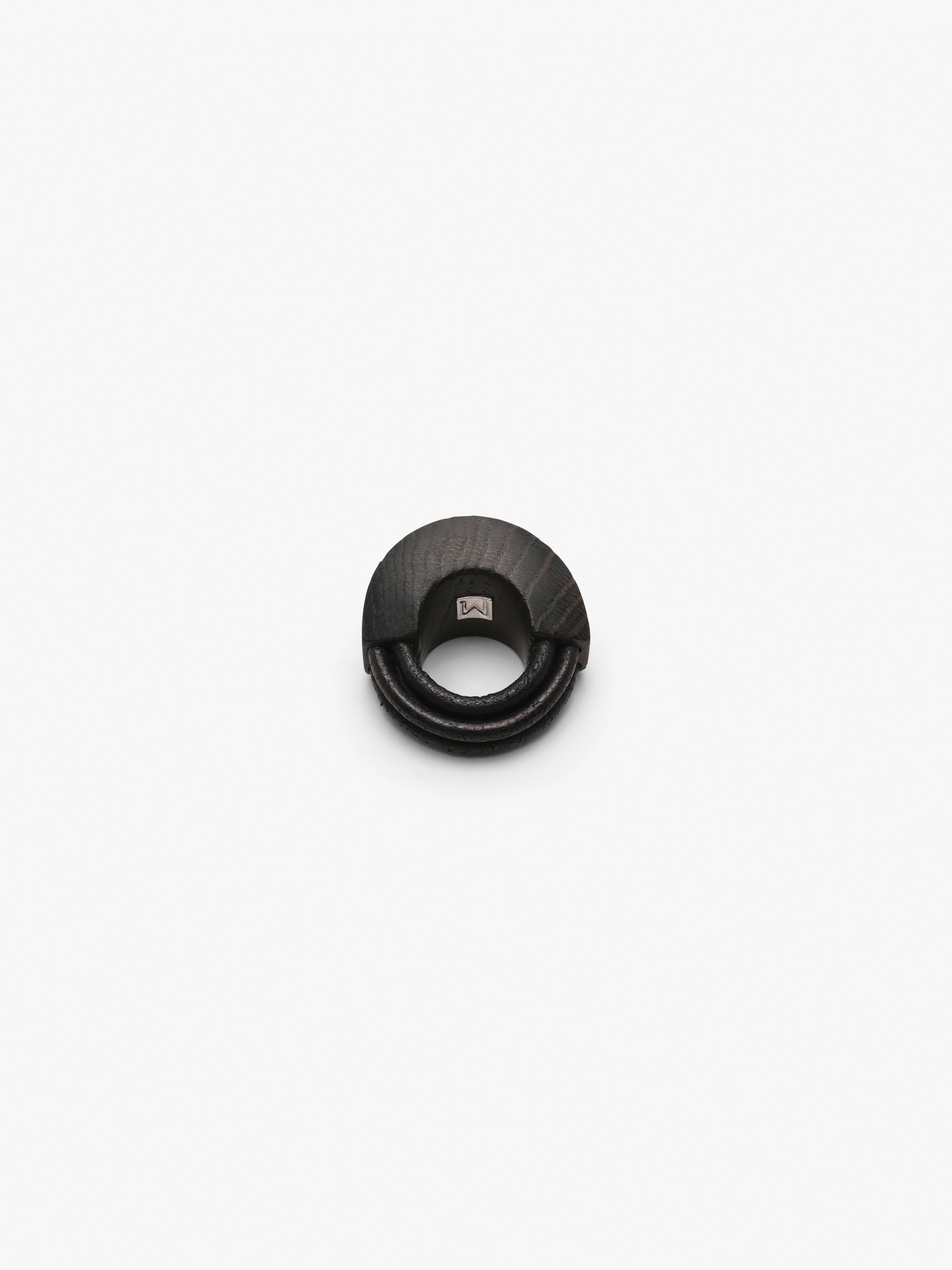 Brontea ring: bog oak, leather
