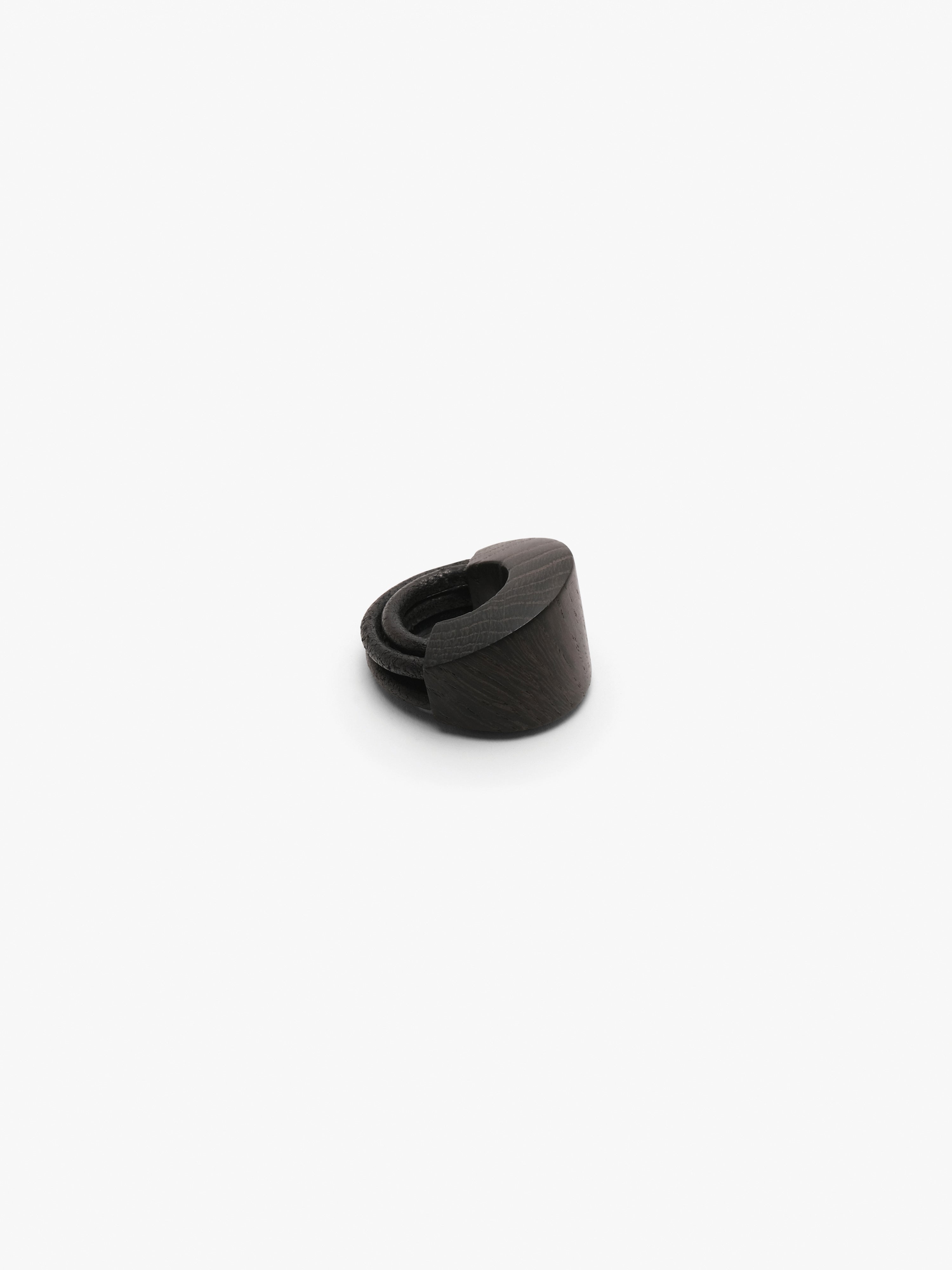 Brontea ring: bog oak, leather