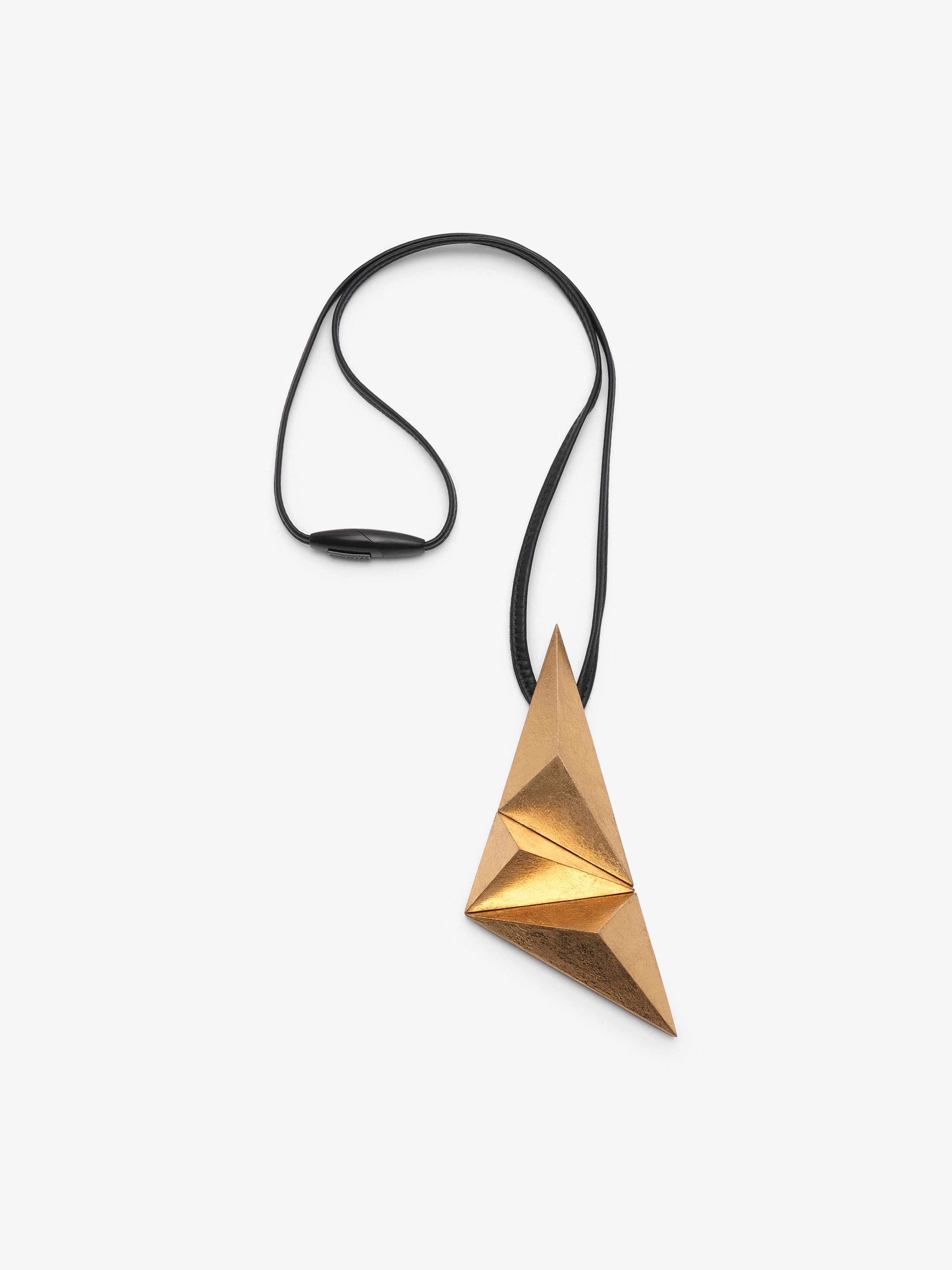 Greya pendant: acacia, goldfoil, leather