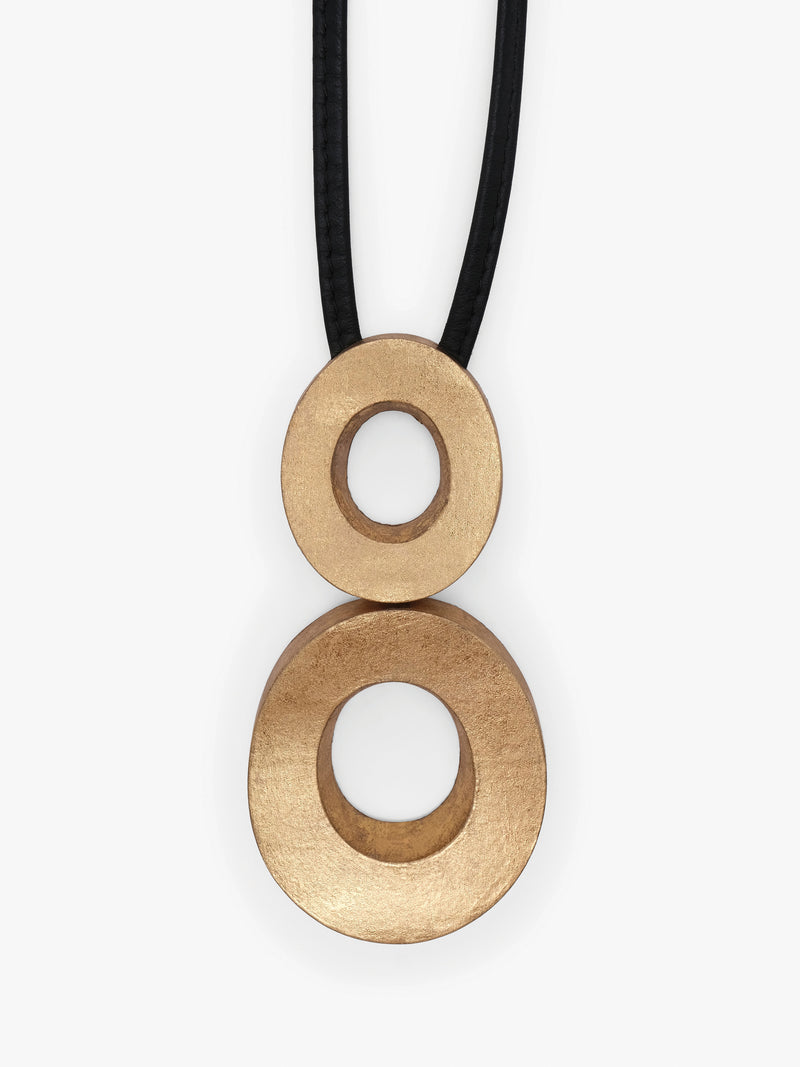 Eska pendant: acacia, goldfoil, leather