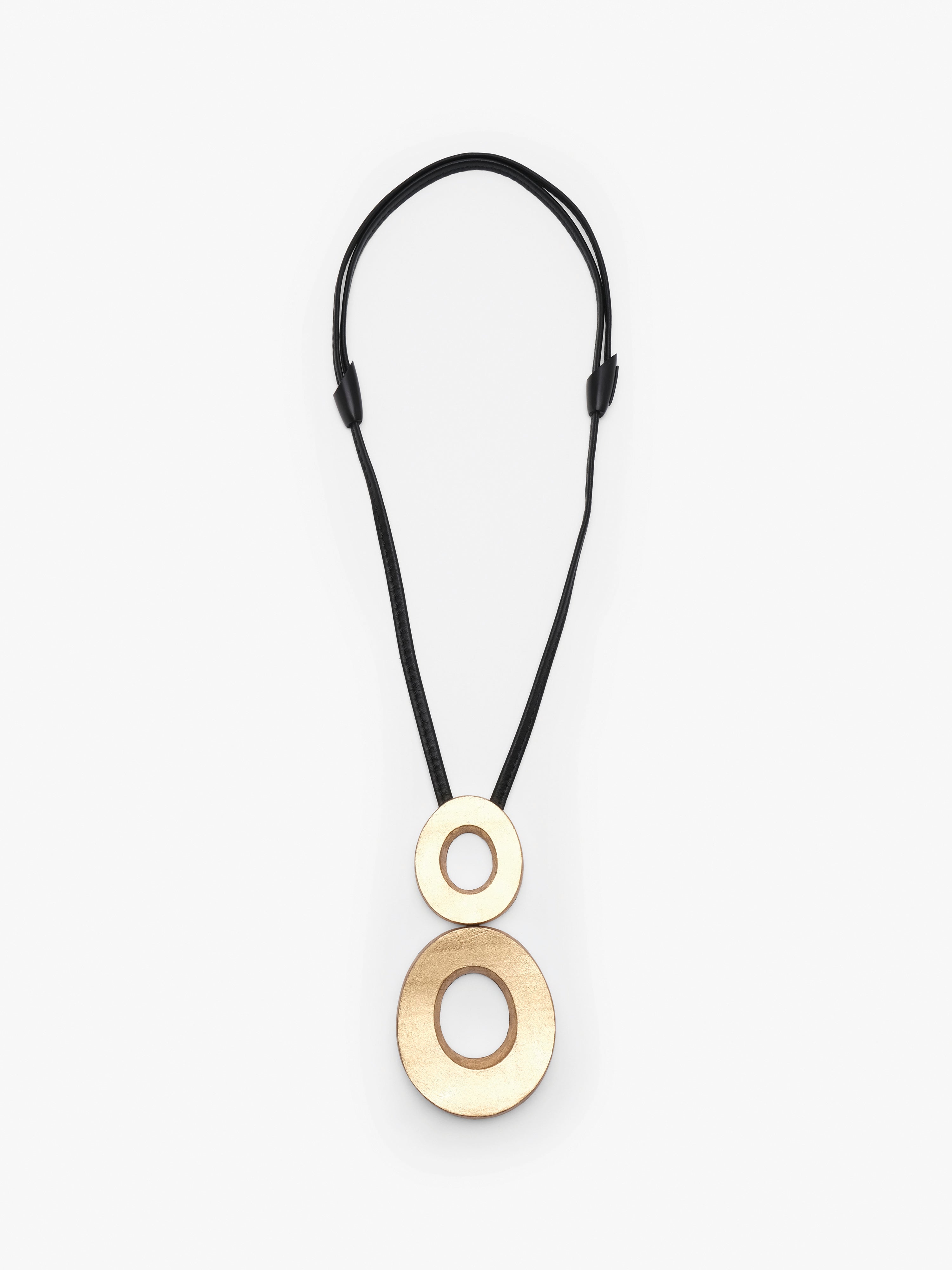 Eska pendant: acacia, goldfoil, leather
