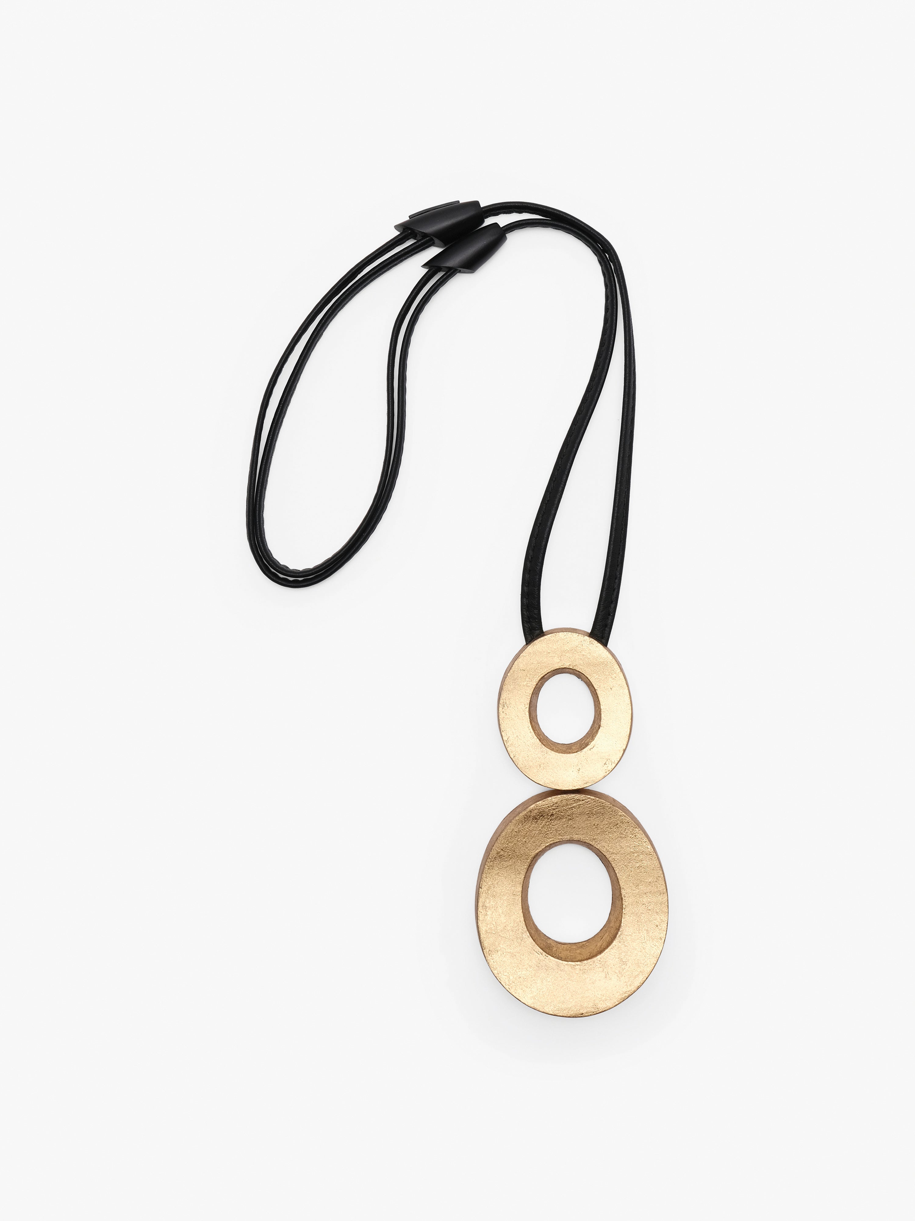 Eska pendant: acacia, goldfoil, leather