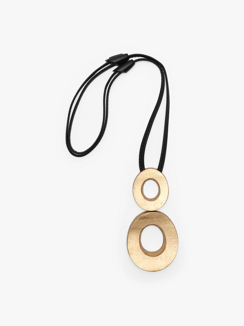 Eska pendant: acacia, goldfoil, leather