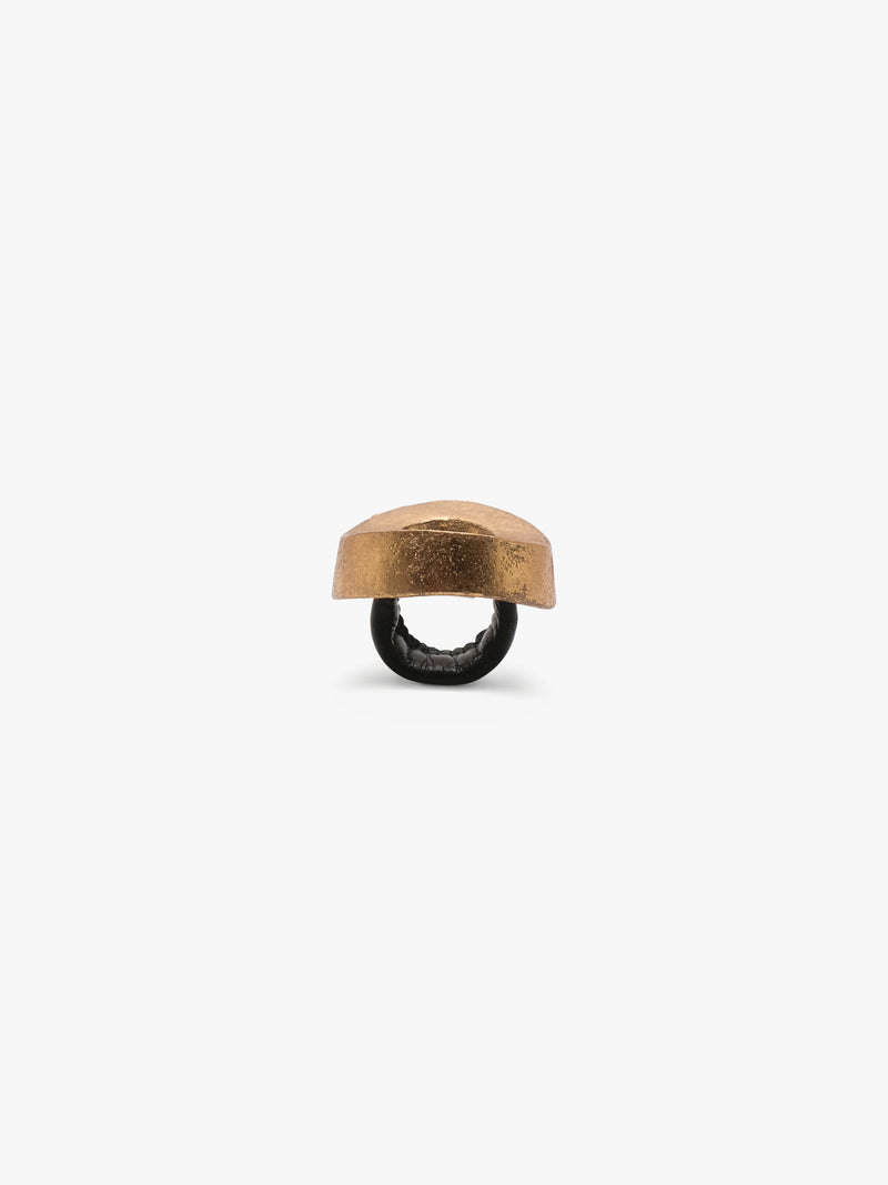 Elowen ring: acacia, goldfoil, leather