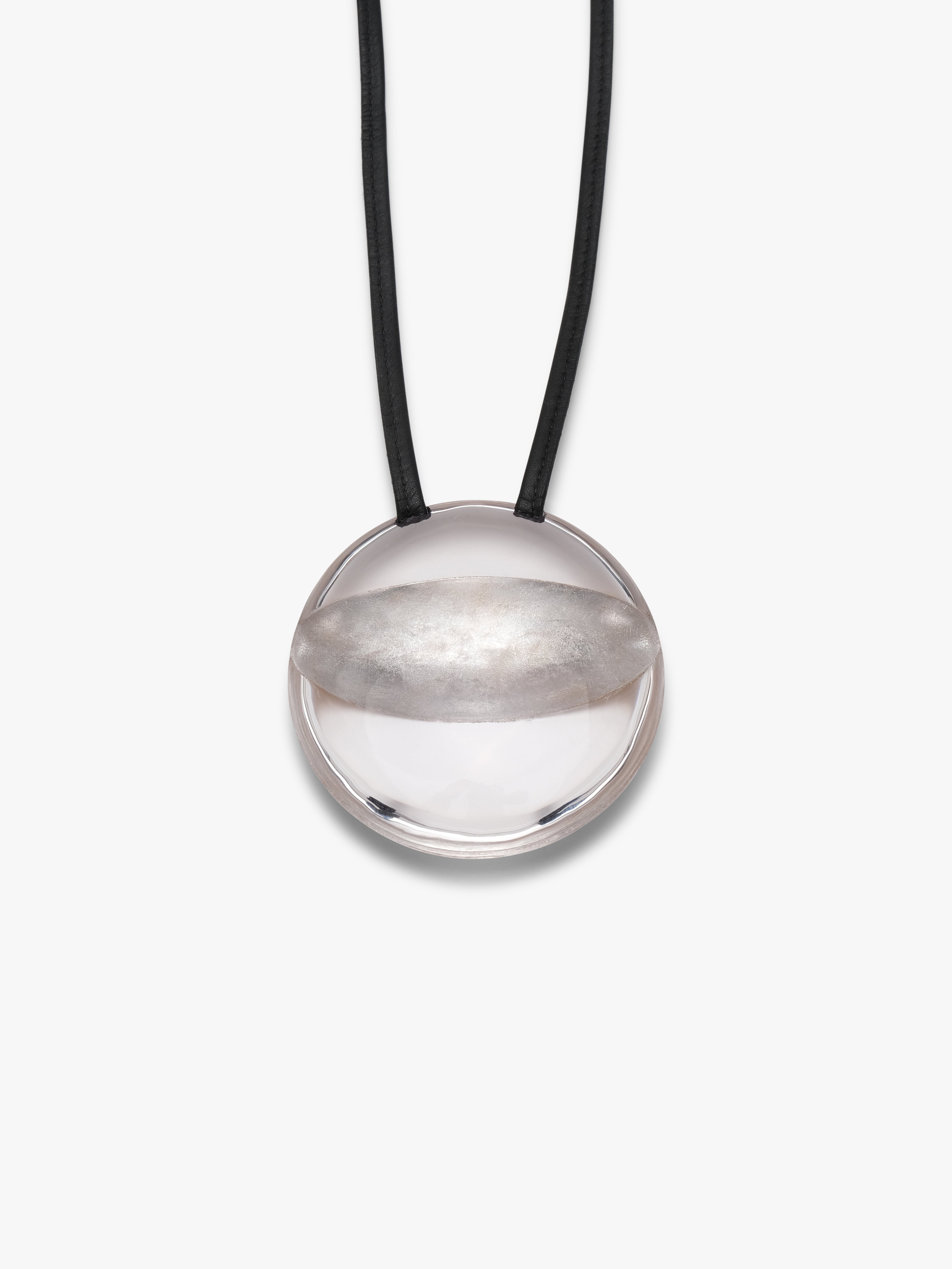 Isola pendant: greencast acrylic, leather, goldfoil