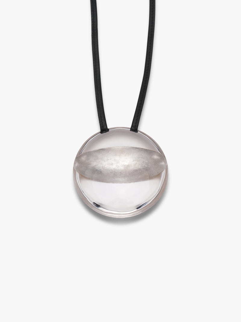 Isola pendant: greencast acrylic, leather, goldfoil