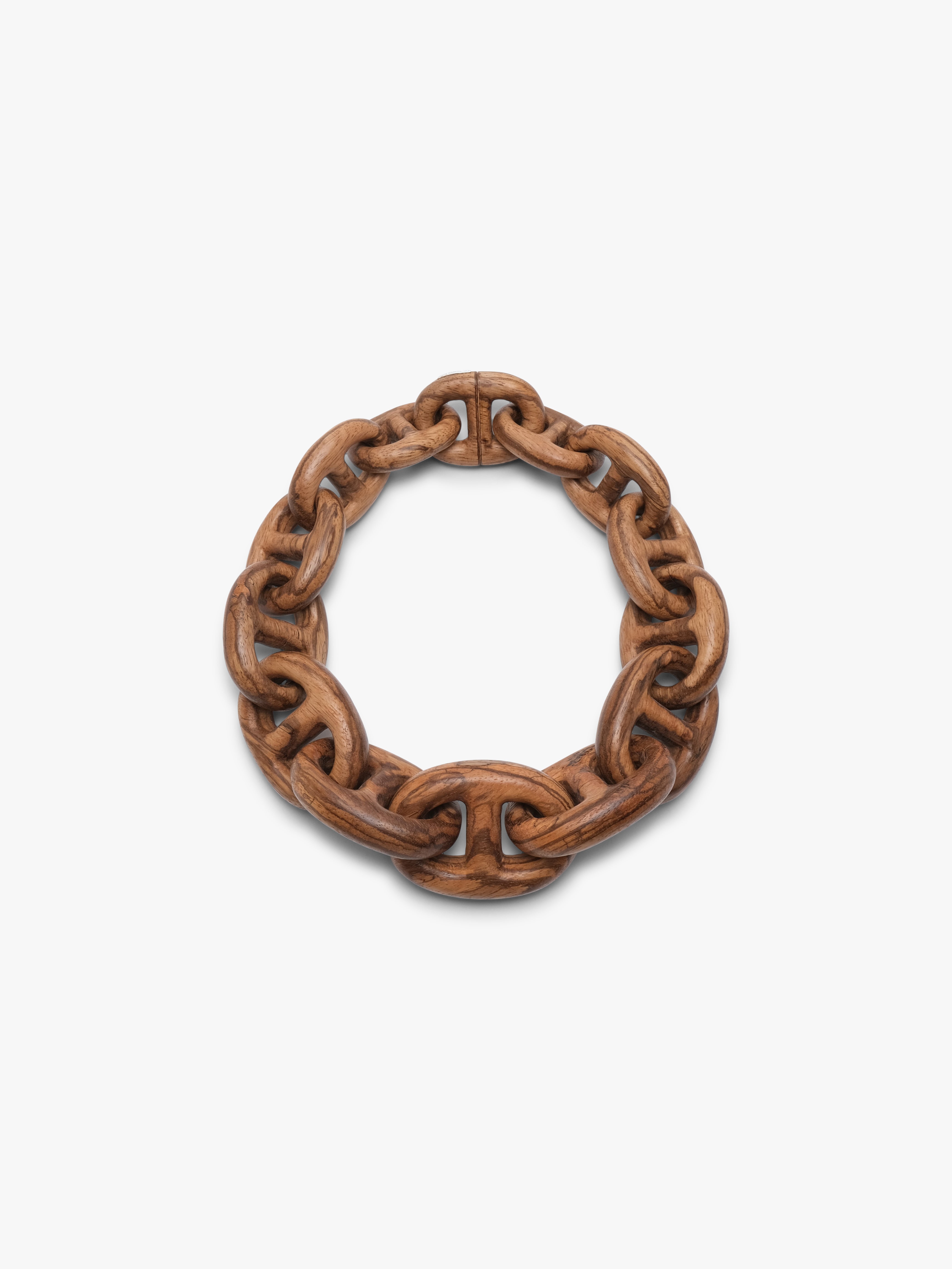 Brown chain wood necklace on a white background