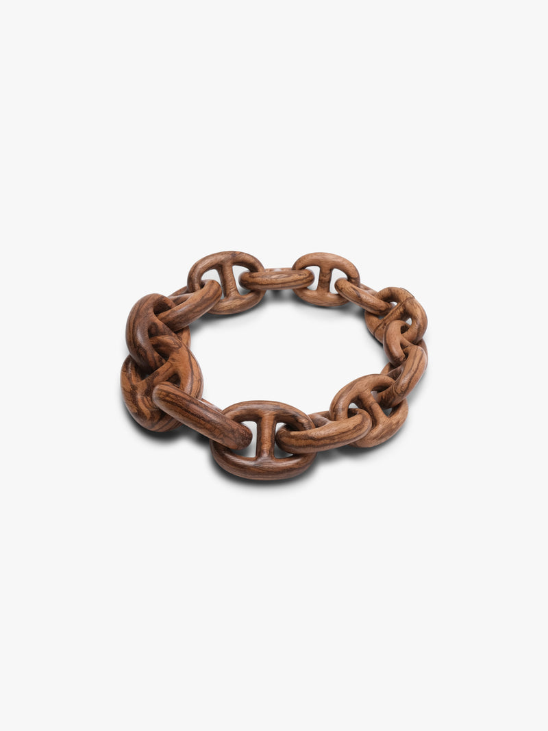 Brown chain wood necklace on a white background
