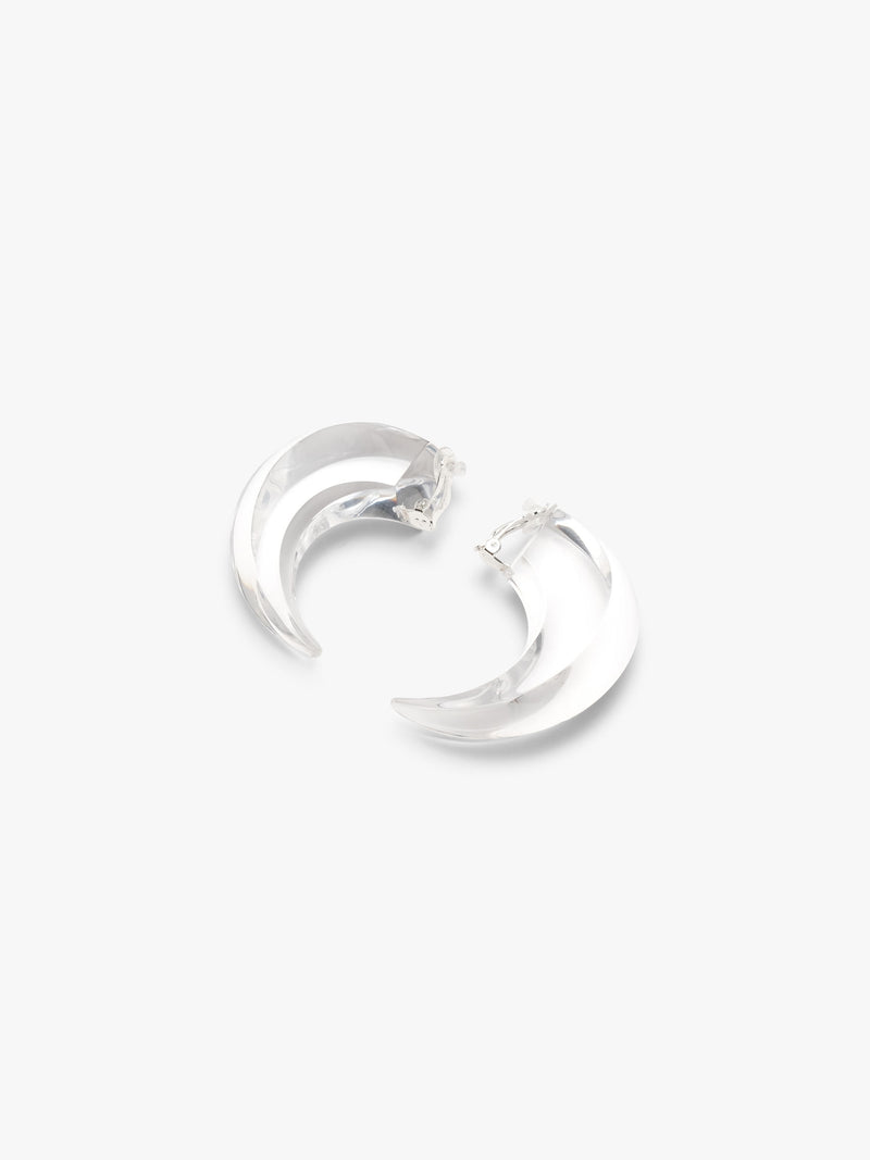 transparent curved earrings displayed on a white background