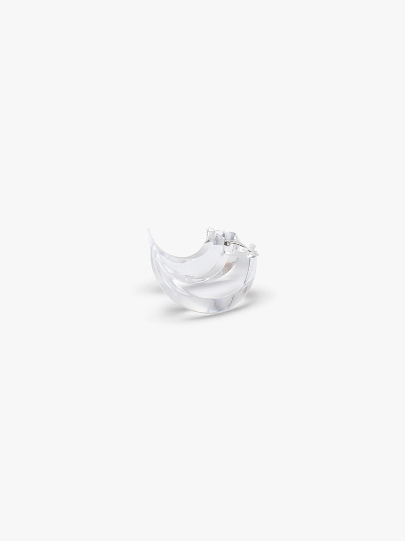 transparent curved earrings displayed on a white background