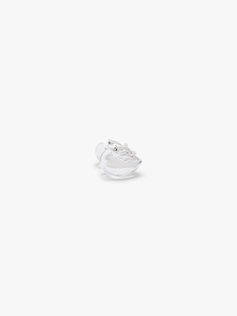 A pair of rounded transparent earrings, displayed on a white background