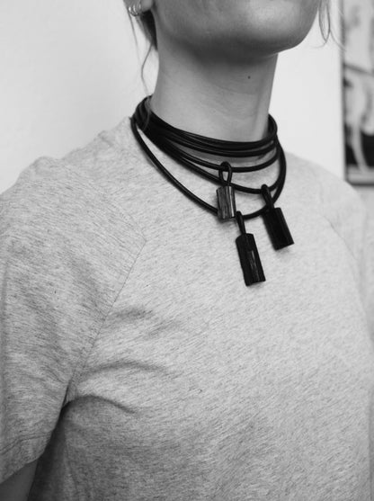 Necklace: black tourmaline, leather