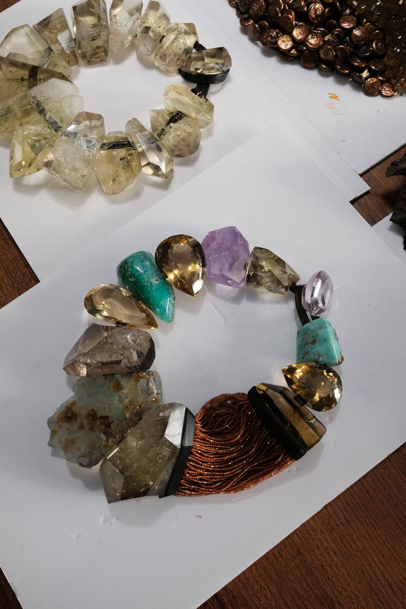 Necklace: citrine, amethyst, chrysoprase, topaz