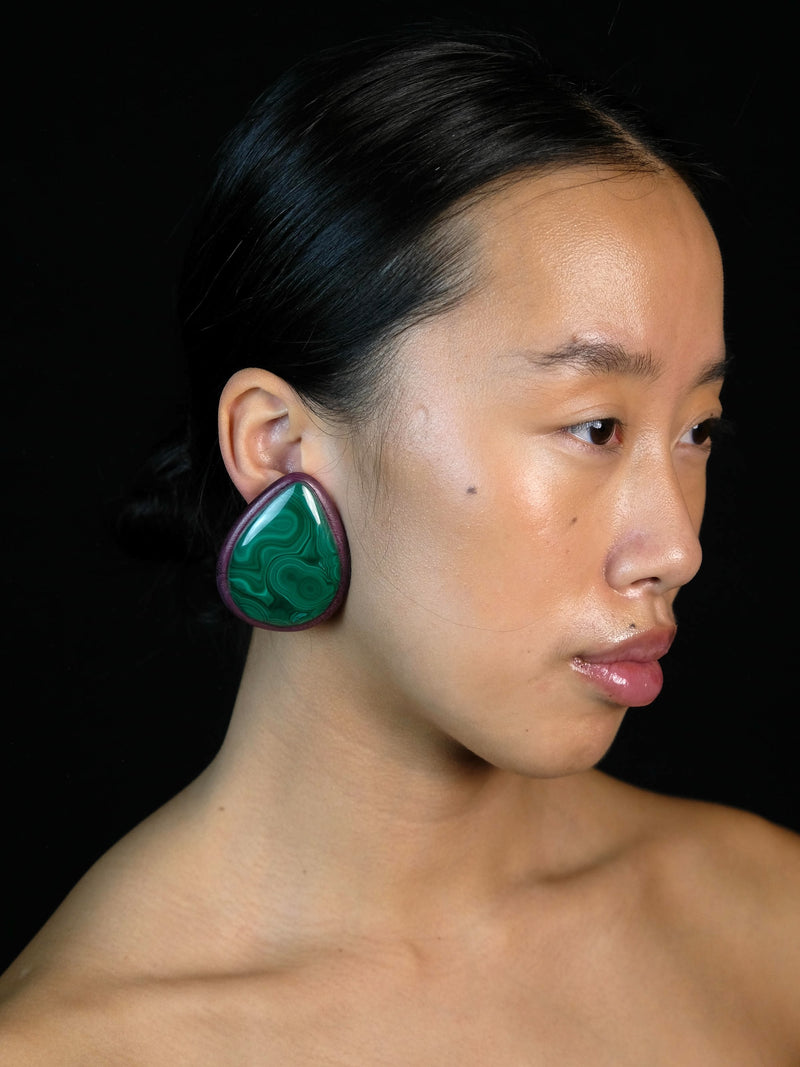 Earrings: malachite, amaranth