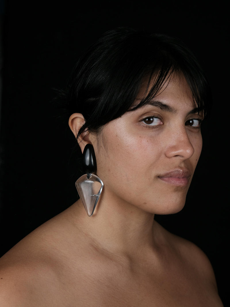 Earrings: horn, quartz