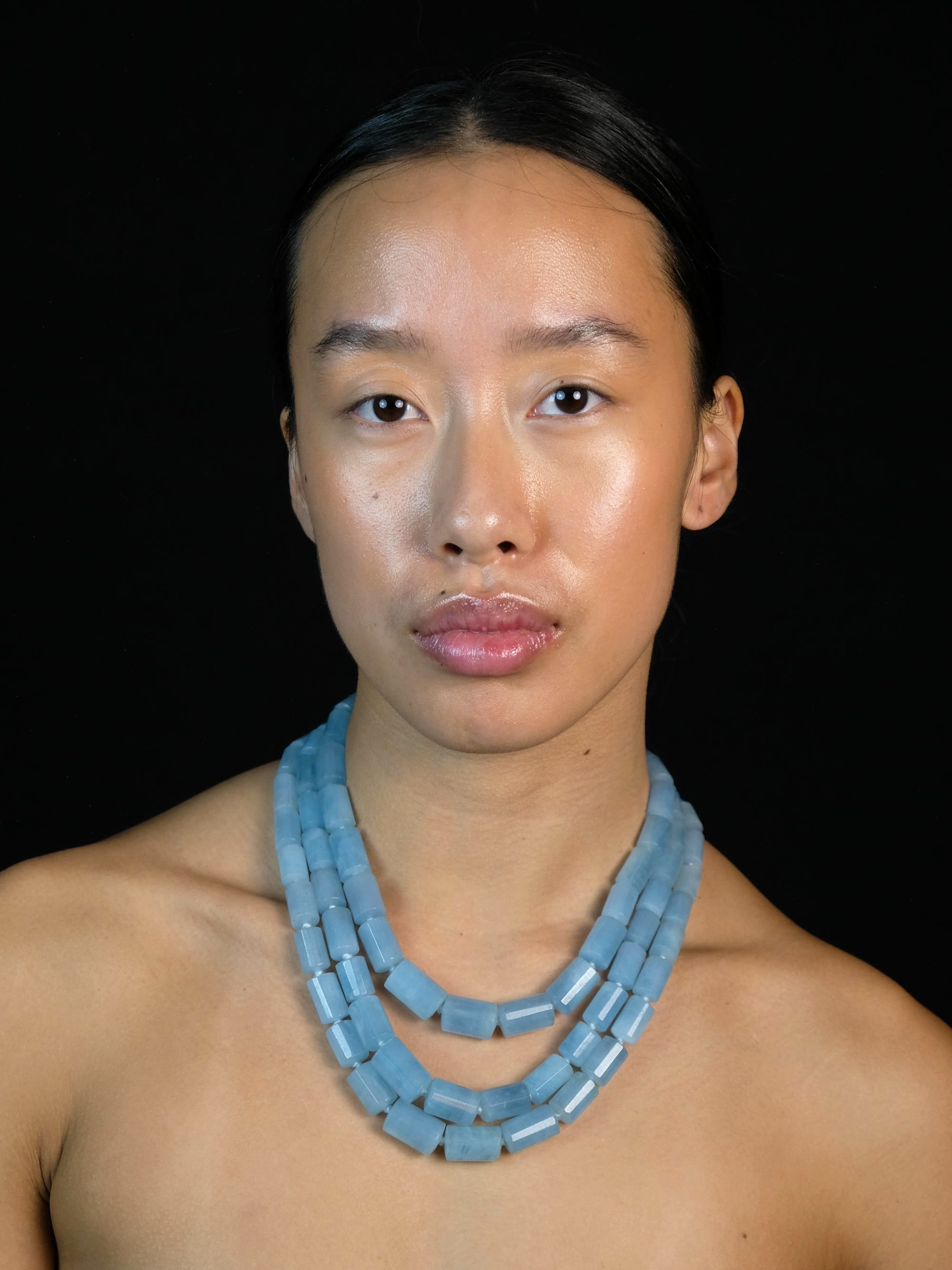 Necklace: aquamarine, ebony
