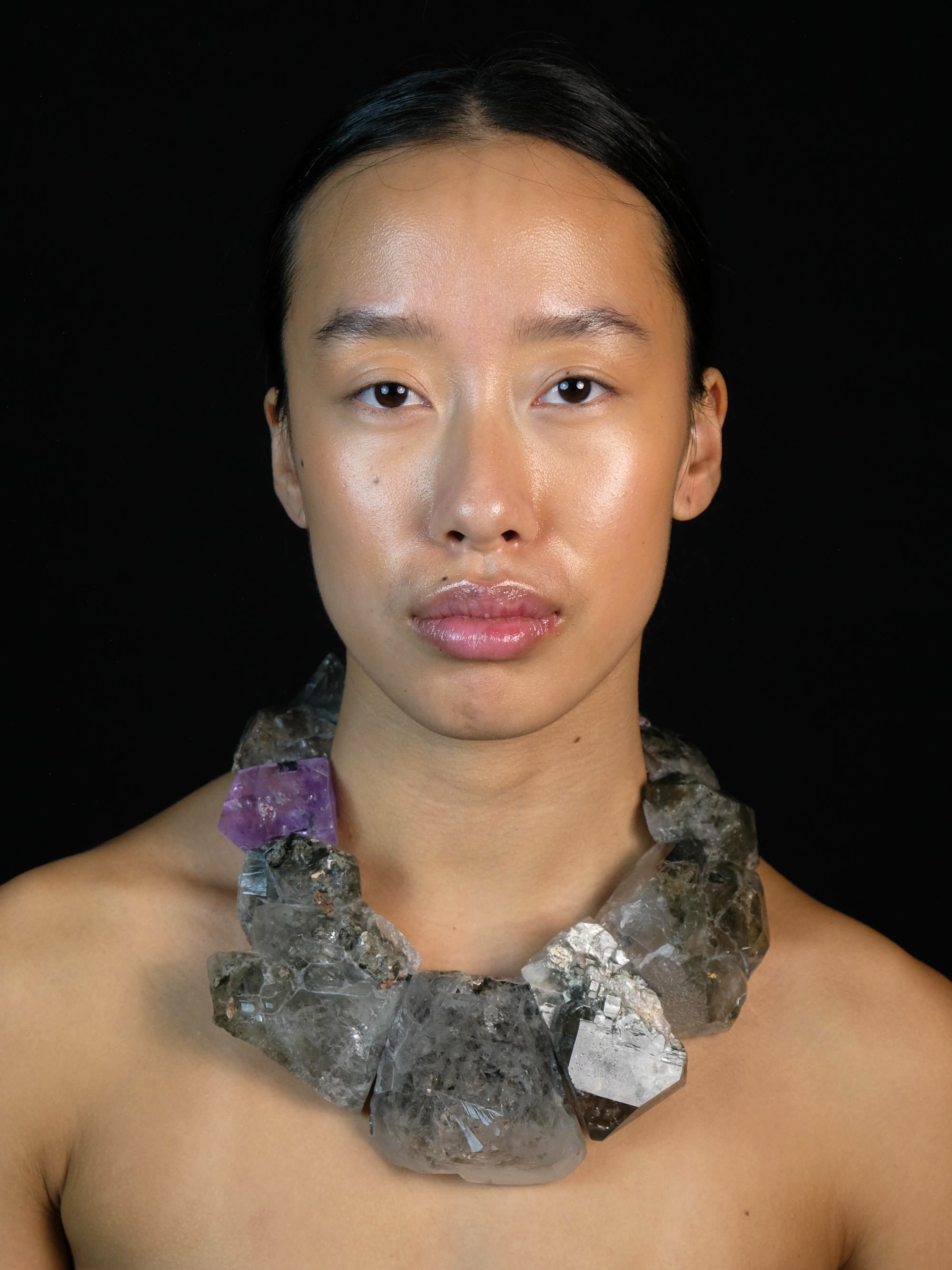 Necklace: garden quartz, amethyst