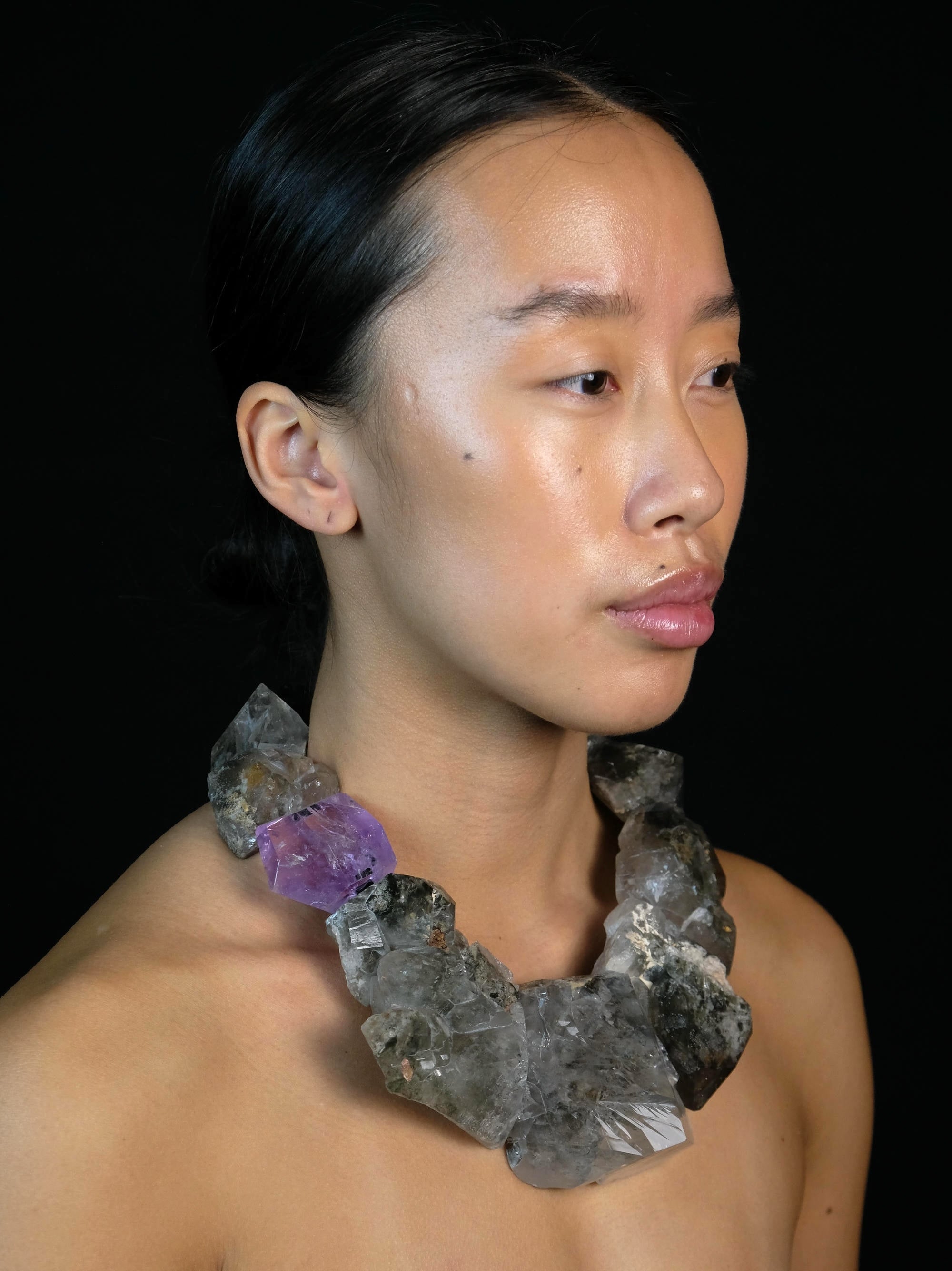 Necklace: garden quartz, amethyst