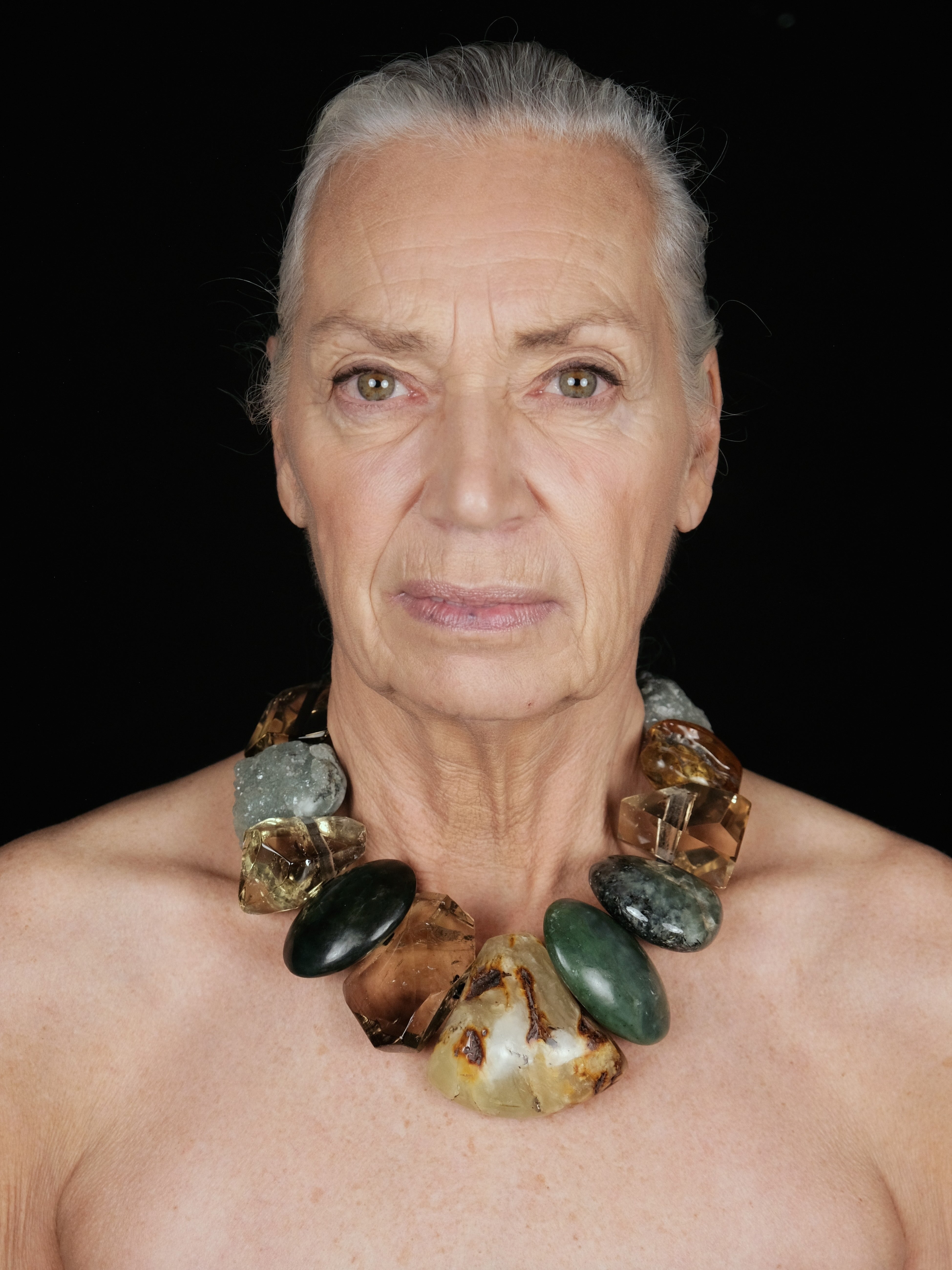 Necklace: amber, citrine, jade, serpentine