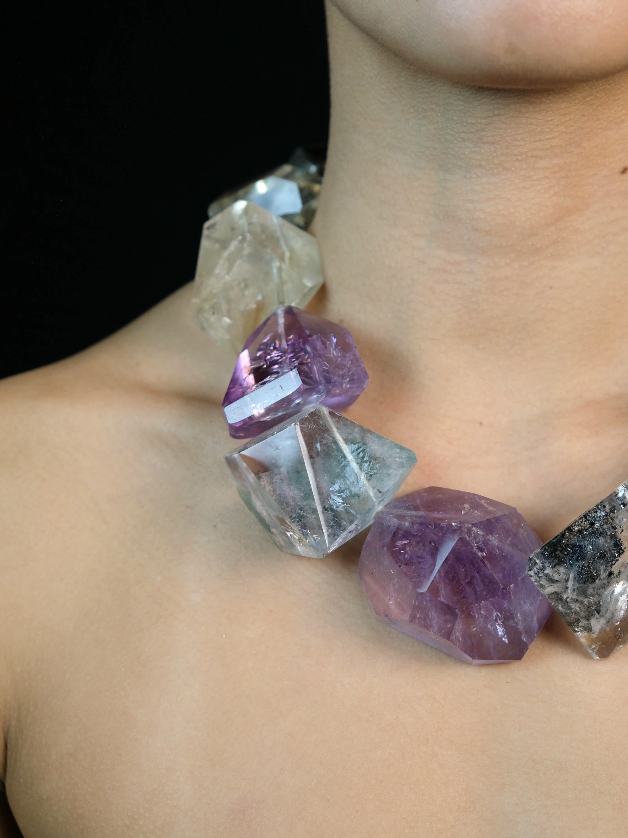 Necklace: amethyst, citrine, rutilated quartz