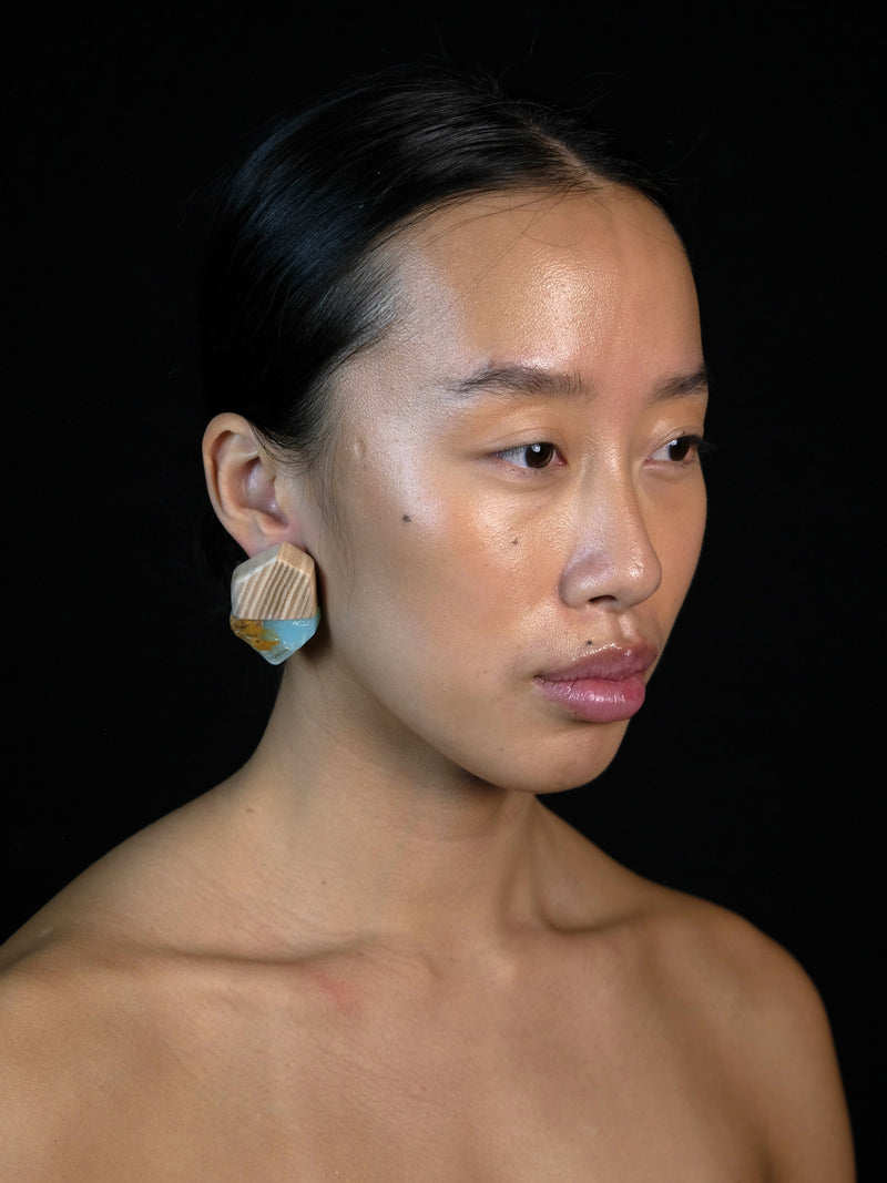 Earrings: oak, chrysoprase