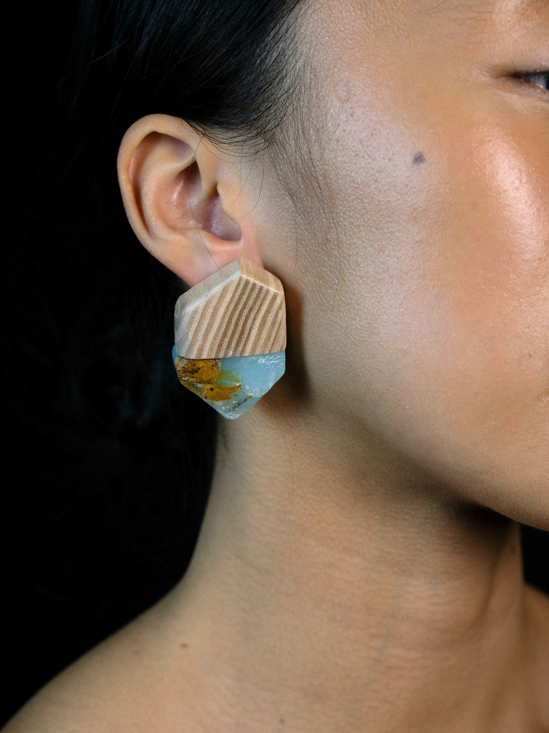 Earrings: oak, chrysoprase